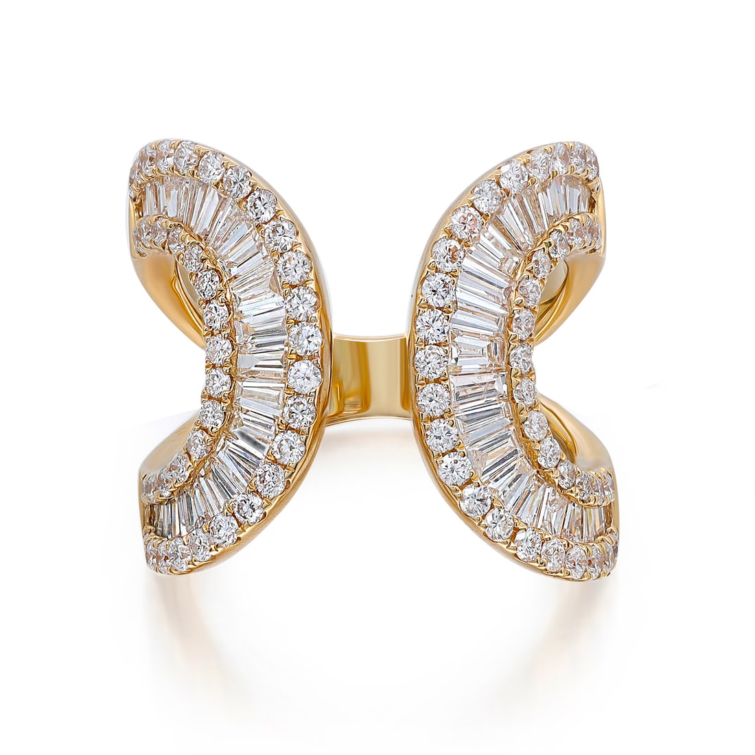 Rachel Koen 2.61ct Baguette Round Diamond Ring 18K Yellow Gold: Rachel Koen 2.61ct Baguette Round Diamond Ring 18K Yellow Gold This stunning wide open ring from Rachel Koen features a chic design with channel-set baguette and round brilliant cut diamonds. Crafted