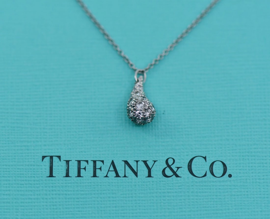 Tiffany & Co Elsa Peretti Teardrop Platinum Diamond Pendant Necklace (1 of 4)