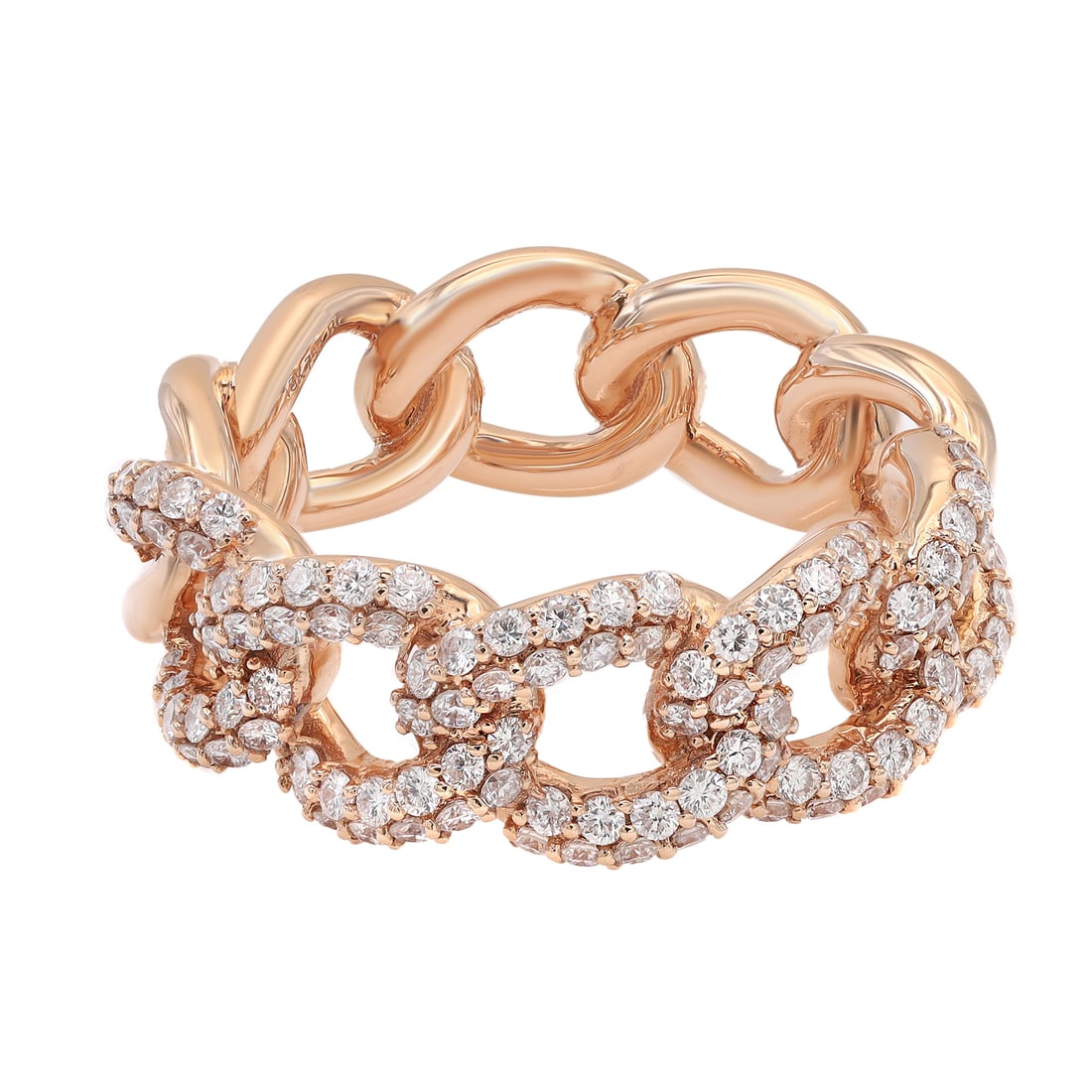 Rachel Koen Pave Set Round Cut Diamond Band Ring 1.00Cttw 18K Rose Gold: Rachel Koen Pave Set Round Cut Diamond Band Ring 1.00Cttw 18K Rose Gold This stunning chain link ring band showcases a beautiful arrangement of pave set round brilliant cut diamonds, elegantly crafted