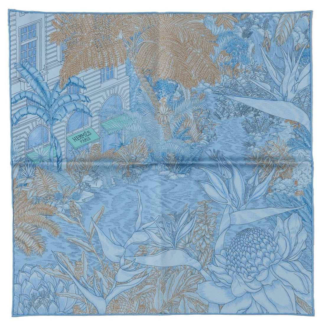 Hermes Tropical Garden Silk Gavroche Blue 16.5 in France: Hermes Tropical Garden Silk Gavroche Blue 16.5 in France Discover the elegance of the Hermes Tropical Garden Silk Gavroche, a stunning addition to your collection. This brand new silk piece showcases