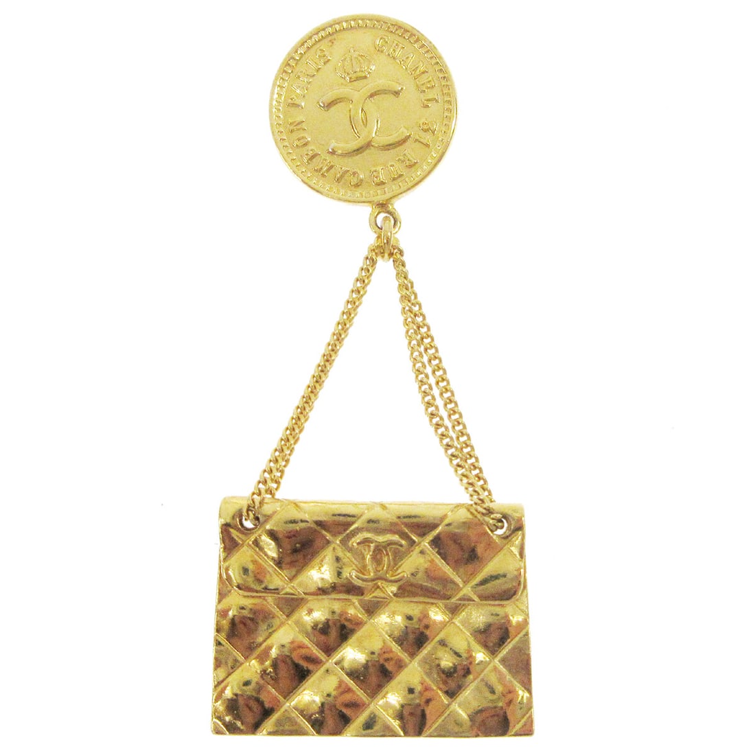 Chanel 94P Gold-Tone Bag Brooch Pin Elegant Accessory: Chanel 94P Gold-Tone Bag Brooch Pin Elegant Accessory This exquisite Chanel Bag Brooch Pin is crafted in a stunning gold-tone finish, embodying both elegance and style. Designed to resemble a classic