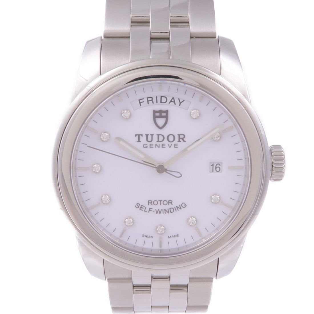 TUDOR Glamour Date-Day 56000 Automatic Stainless Steel Diamond Watch: TUDOR Glamour Date-Day 56000 Automatic Stainless Steel Diamond Watch Discover the elegance of the TUDOR Glamour Date-Day 56000 Automatic Watch, a stunning timepiece crafted from high-quality stainless