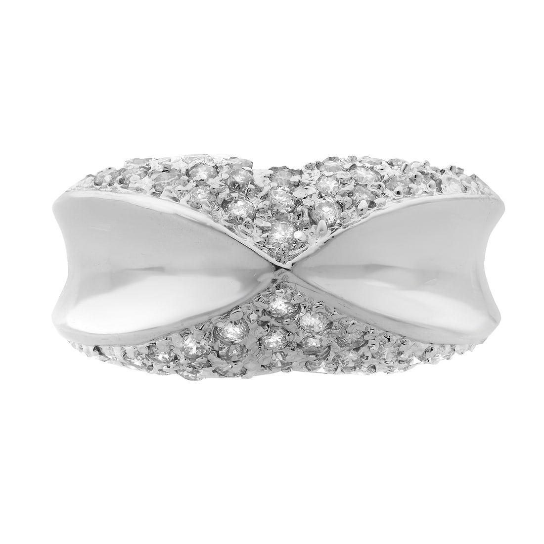 Rachel Koen 18K White Gold 0.60Cttw Pave Set Diamond Ring Size 6.5: Rachel Koen 18K White Gold 0.60Cttw Pave Set Diamond Ring Size 6.5 This elegant ladies ring from Rachel Koen features a stunning band design crafted in highly polished 18K white gold. It showcases pav