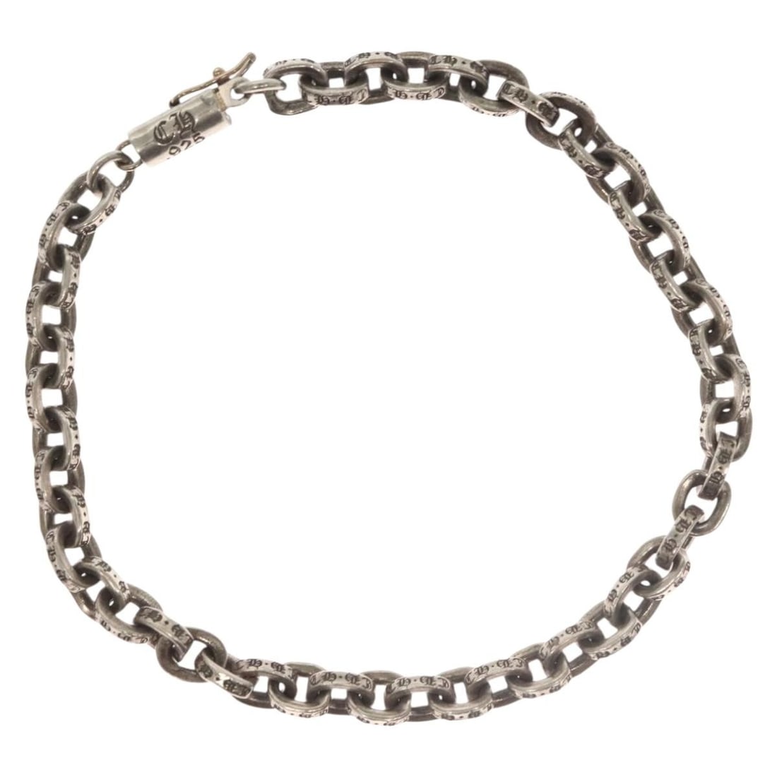 Chrome Hearts Ag925 Silver Paper Chain Bracelet Authentic: Chrome Hearts Ag925 Silver Paper Chain Bracelet Authentic This Chrome Hearts Paper Chain Bracelet is crafted from Ag925 silver, showcasing a sleek and stylish design. The bracelet measures approximate