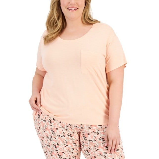 Macy's Plus Size Tropical Peach Pajama T-Shirt 2X with Pocket: Macy's Plus Size Tropical Peach Pajama T-Shirt 2X with Pocket Elevate your sleepwear collection with this stylish Plus Size Essentials Pajama T-Shirt in Tropical Peach. Designed for comfort and elegan
