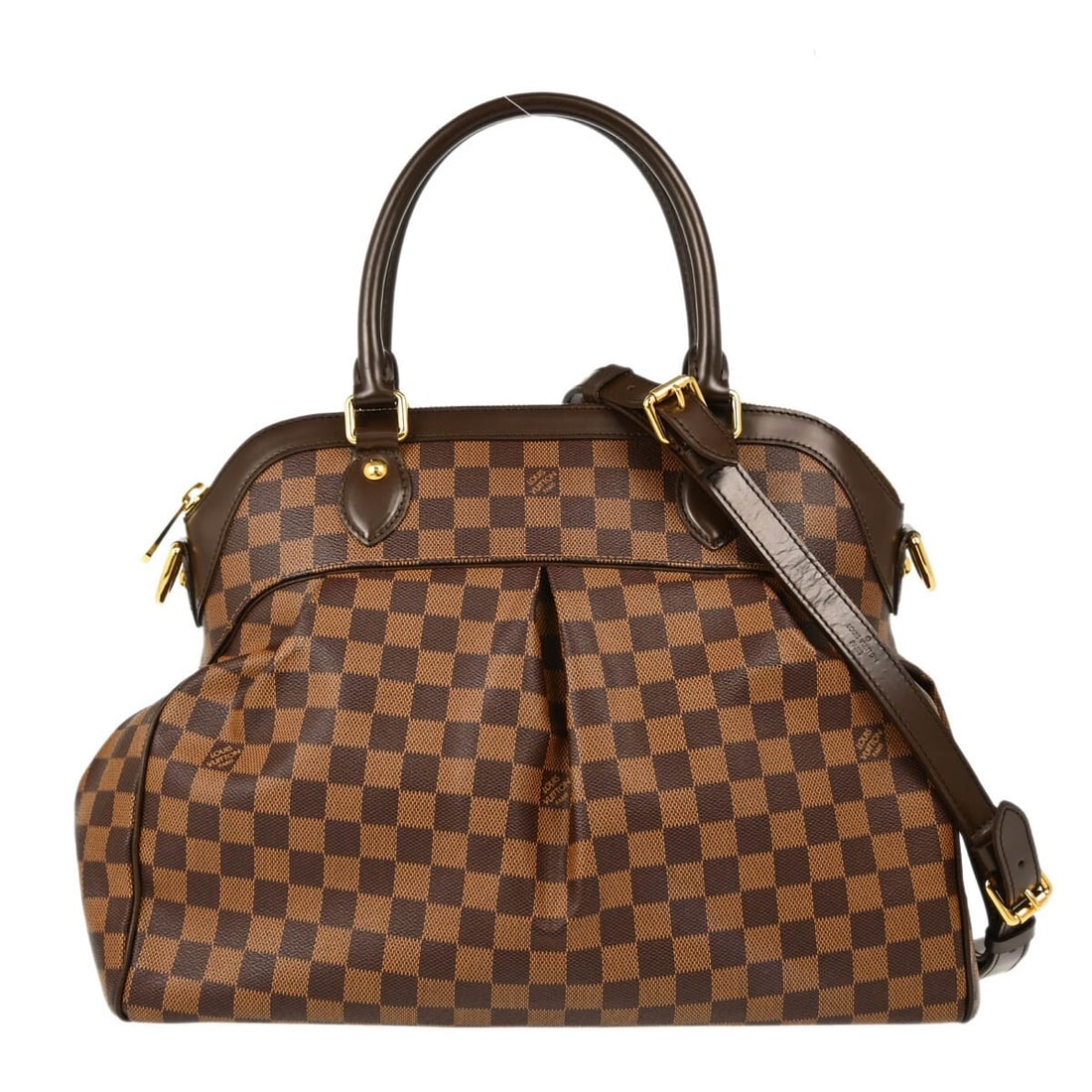 Louis Vuitton Damier Trevi GM 2way Handbag N51998 Brown Canvas Leather: Louis Vuitton Damier Trevi GM 2way Handbag N51998 Brown Canvas Leather Introducing the Louis Vuitton Damier Trevi GM 2way Handbag, a perfect blend of style and functionality. This luxurious handbag fe