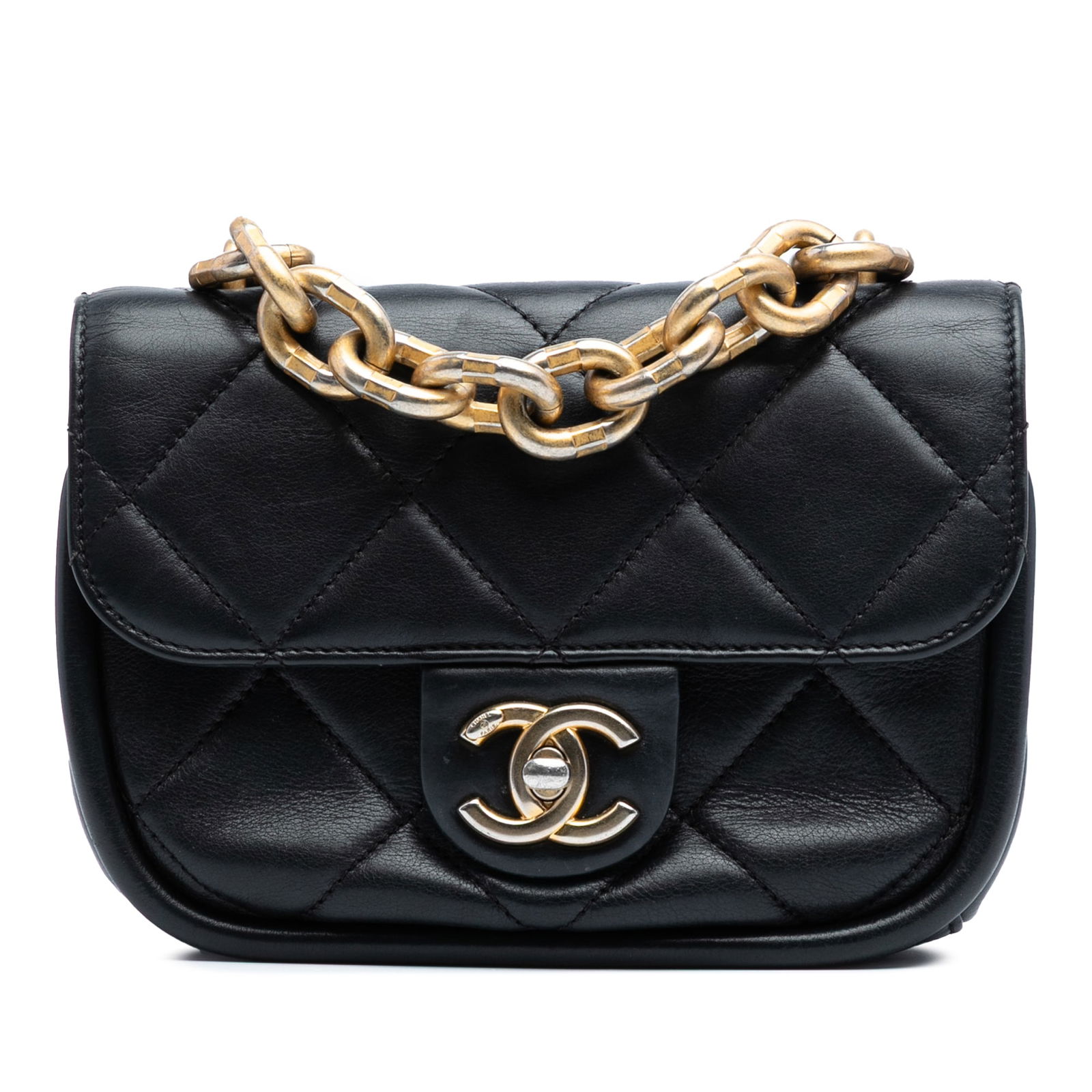 Chanel Mini Quilted Lambskin Flap Bag Black with Chain Handle (1 of 7)