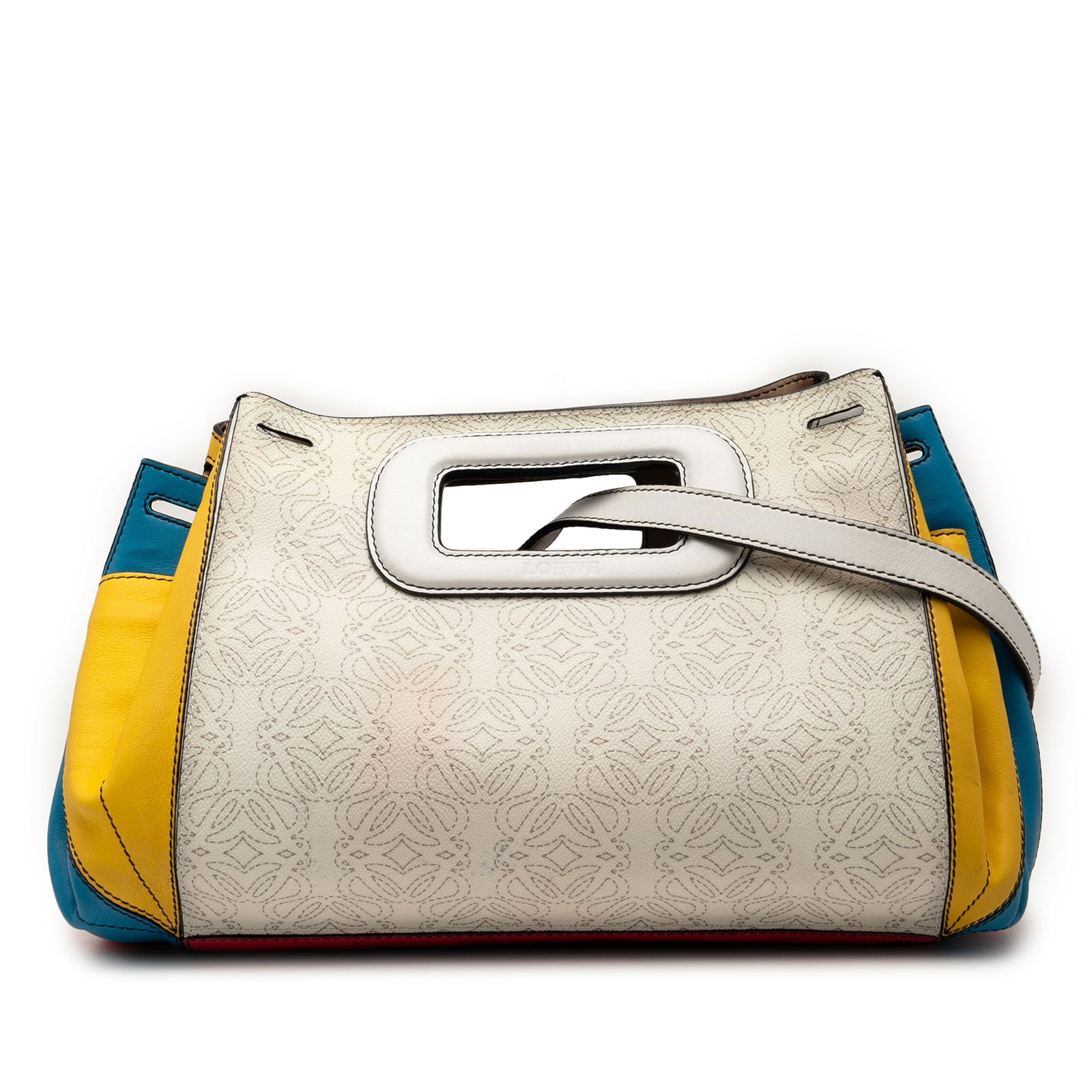 LOEWE Anagram Multicolor Leather Accordion Satchel White: LOEWE Anagram Multicolor Leather Accordion Satchel White This LOEWE Anagram Multicolor Leather Accordion Satchel combines style and functionality with its distinctive leather body and practical design