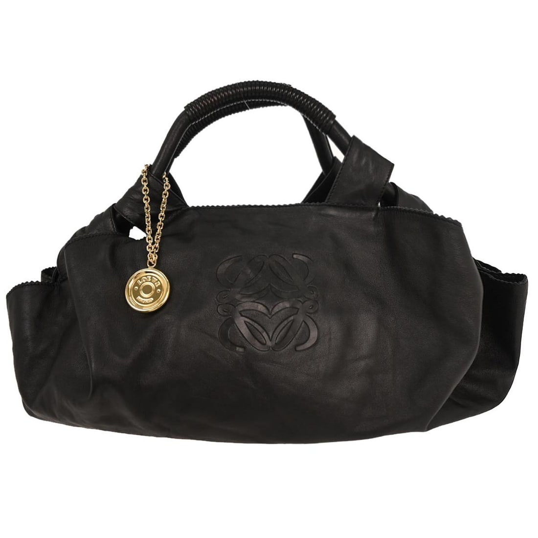 Loewe Black Nappa Leather Aire Tote Handbag 051012: Loewe Black Nappa Leather Aire Tote Handbag 051012 This Loewe Black Lambskin Nappa Aire Handbag is a stylish and functional addition to your collection. Crafted from high-quality leather, this large t