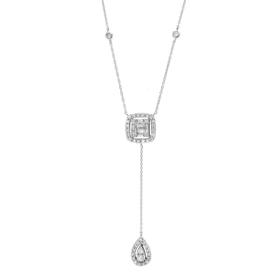Rachel Koen 14K White Gold Lariat Diamond Pendant Necklace 0.65ctw (1 of 5)