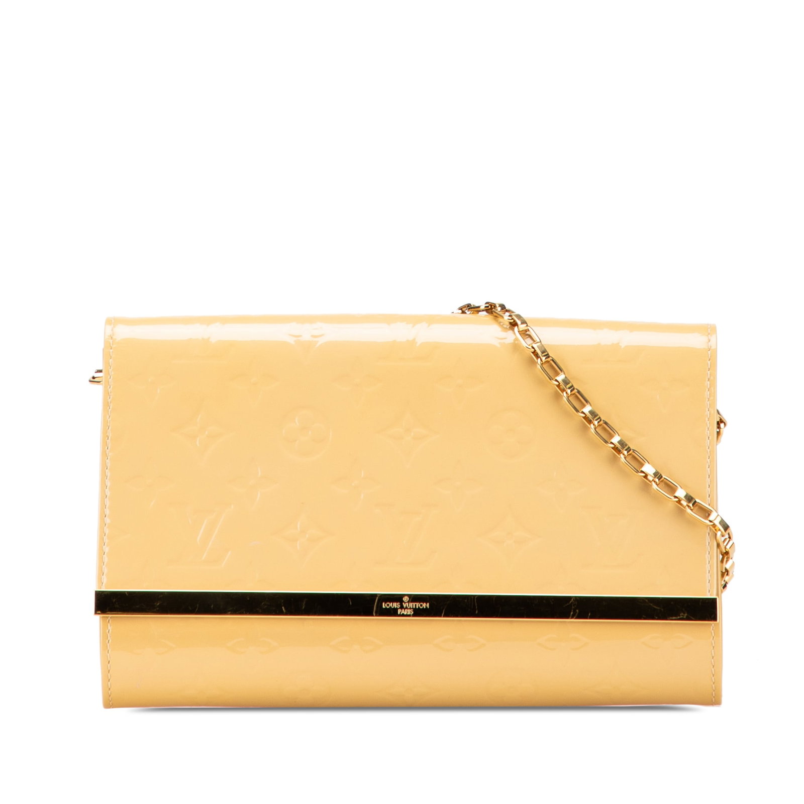 Louis Vuitton Monogram Vernis Ana Bag with Chain Strap: Louis Vuitton Monogram Vernis Ana Bag with Chain Strap The Louis Vuitton Monogram Vernis Ana is an elegant handbag crafted from high-quality monogram vernis leather. It features a stylish chain link s
