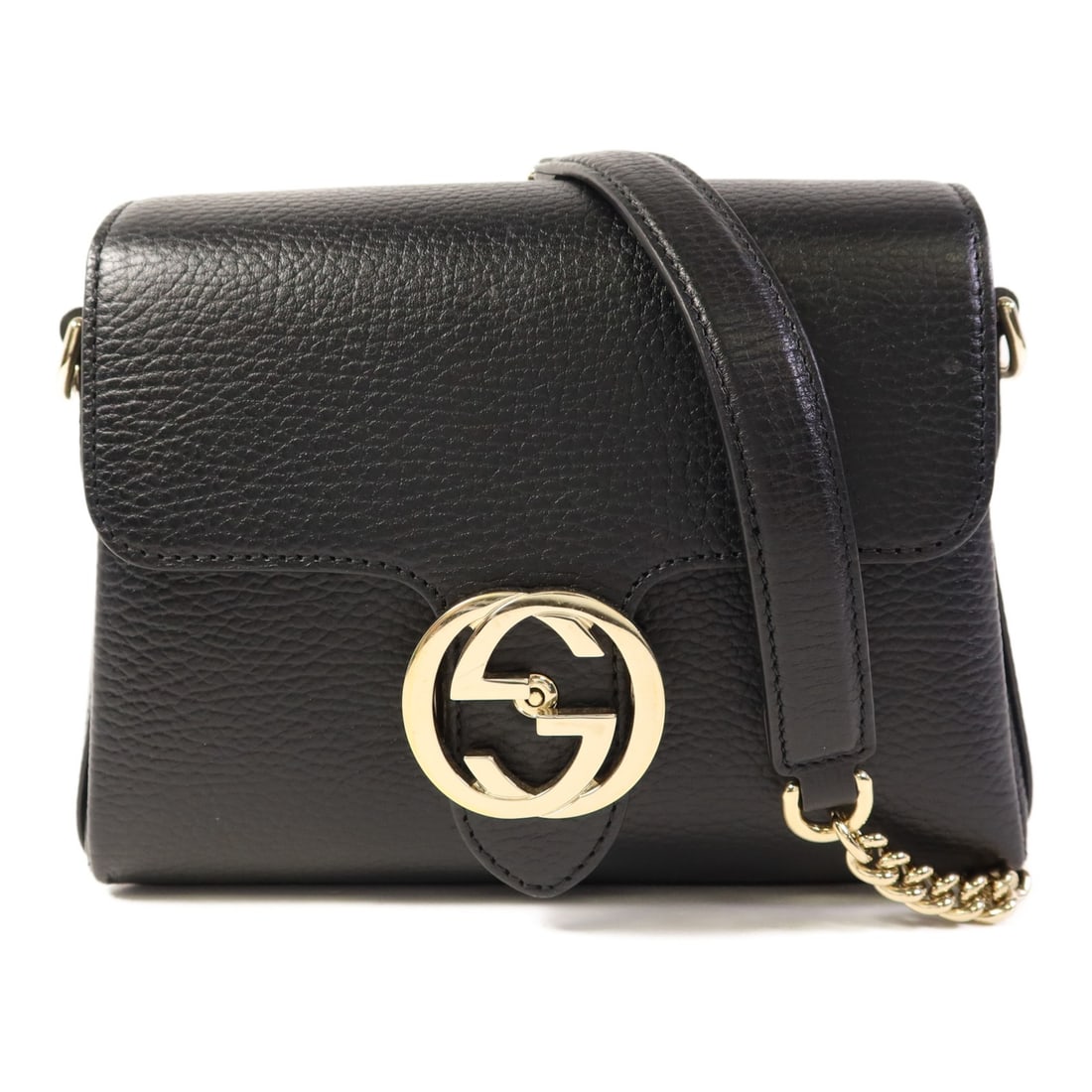 GUCCI GG GHW Chain Shoulder Bag Black Calfskin Leather Made in Italy: GUCCI GG GHW Chain Shoulder Bag Black Calfskin Leather Made in Italy Elevate your style with this sophisticated GUCCI GG GHW Chain Shoulder Bag, crafted from luxurious calfskin leather in a classic bl