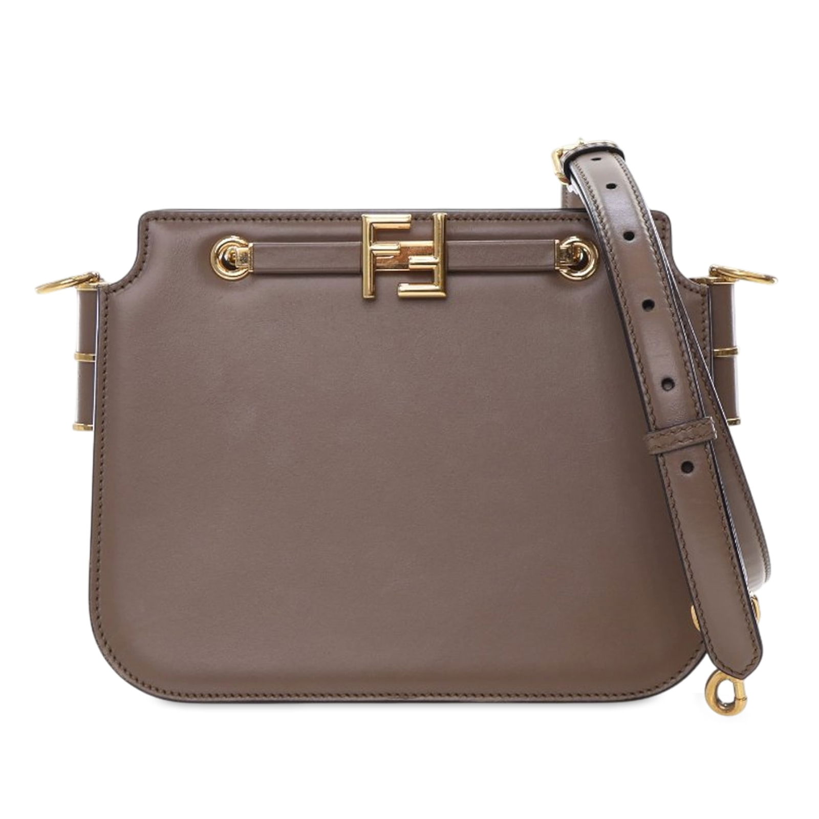 Fendi Smooth Calfskin Vitello King Luxor Touch Shoulder Bag Brown: Fendi Smooth Calfskin Vitello King Luxor Touch Shoulder Bag Brown The Fendi Smooth Calfskin Vitello King Luxor Touch Shoulder Bag showcases a luxurious calf leather body, designed for elegance and pra