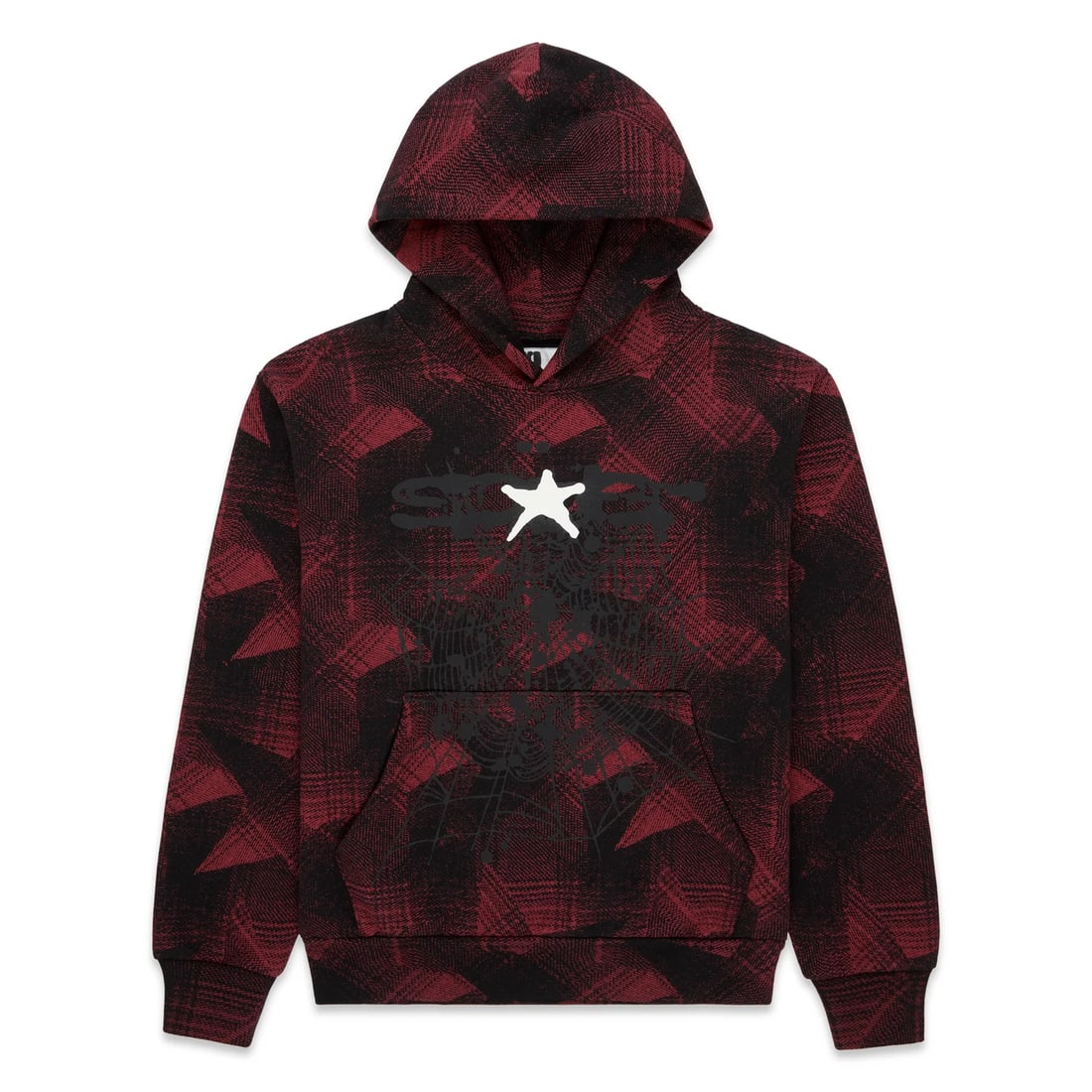 Sp5der Plaid Splatt Hoodie Premium Cotton Blend Streetwear: Sp5der Plaid Splatt Hoodie Premium Cotton Blend Streetwear The Sp5der Plaid Splatt Hoodie showcases a striking blend of bold streetwear aesthetics with its unique plaid and splatter design. Made from