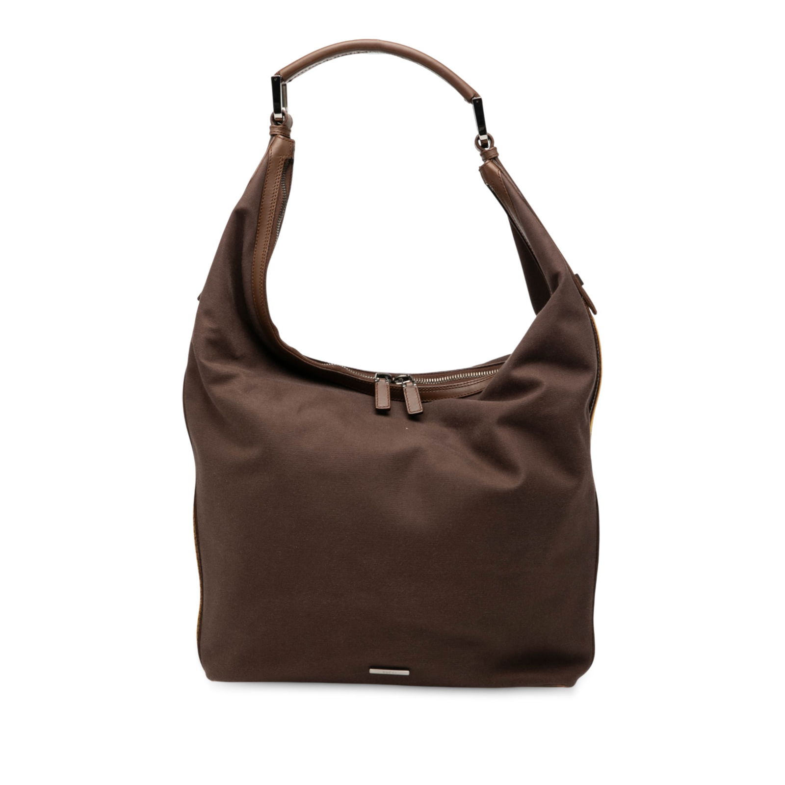 Gucci Canvas Web Brown Shoulder Bag with Leather Trim: Gucci Canvas Web Brown Shoulder Bag with Leather Trim This elegant Gucci Canvas Web Shoulder Bag showcases a durable canvas body complemented by luxurious leather trim. It features a flat leather and