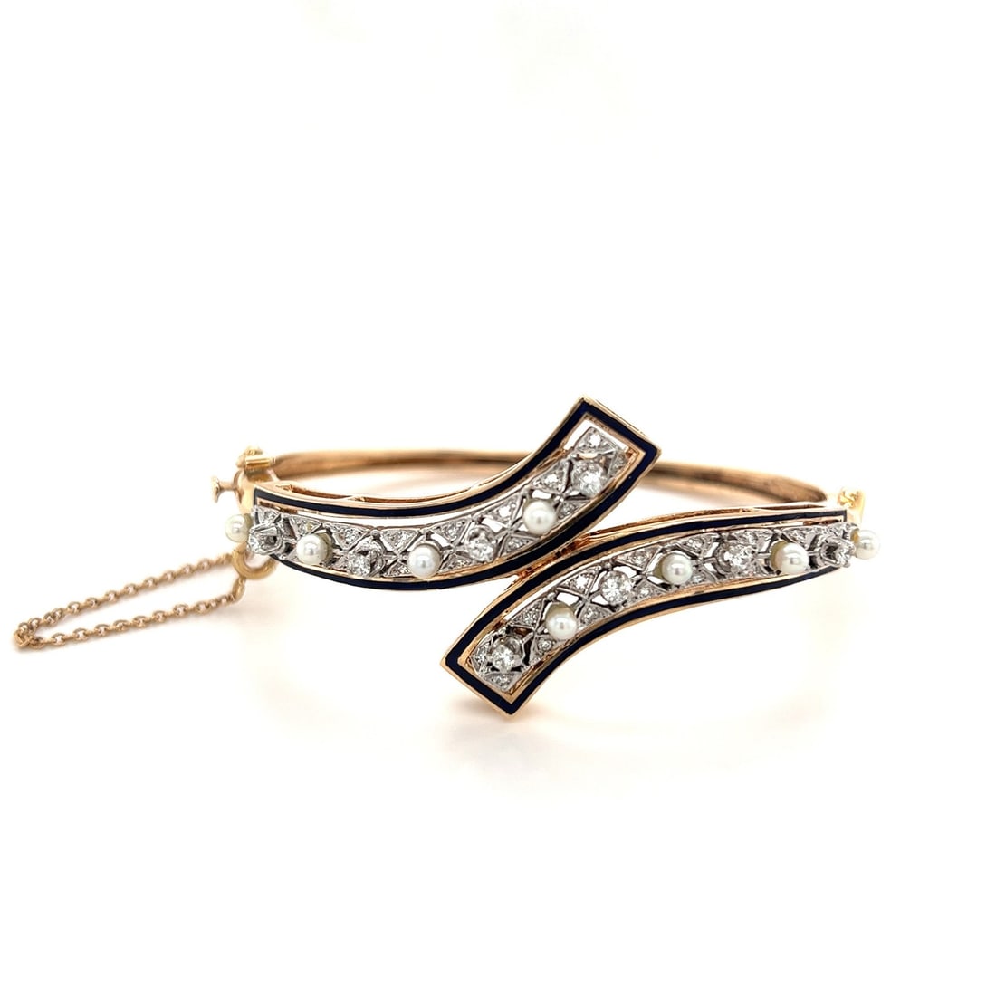 Rachel Koen Vintage 14K Yellow Gold Diamond Pearl Bangle Bracelet 0.32ct: Rachel Koen Vintage 14K Yellow Gold Diamond Pearl Bangle Bracelet 0.32ct This exquisite Vintage bangle bracelet features a stunning combination of round brilliant cut diamonds and freshwater pearls, e