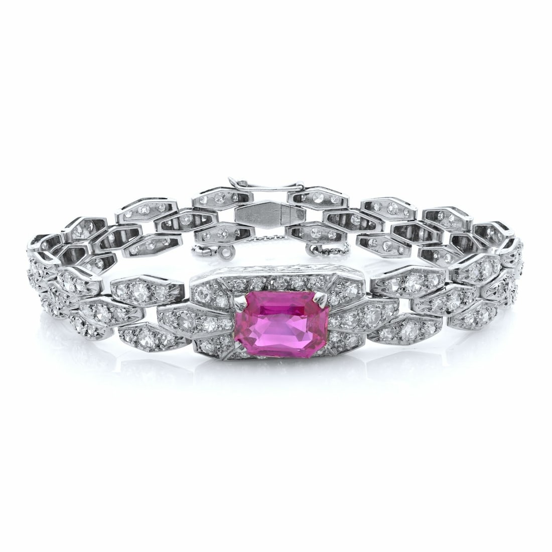 Handmade Antique Platinum Ruby Diamond Bracelet 3.32ct Ruby 3.31ct Diamonds (1 of 8)