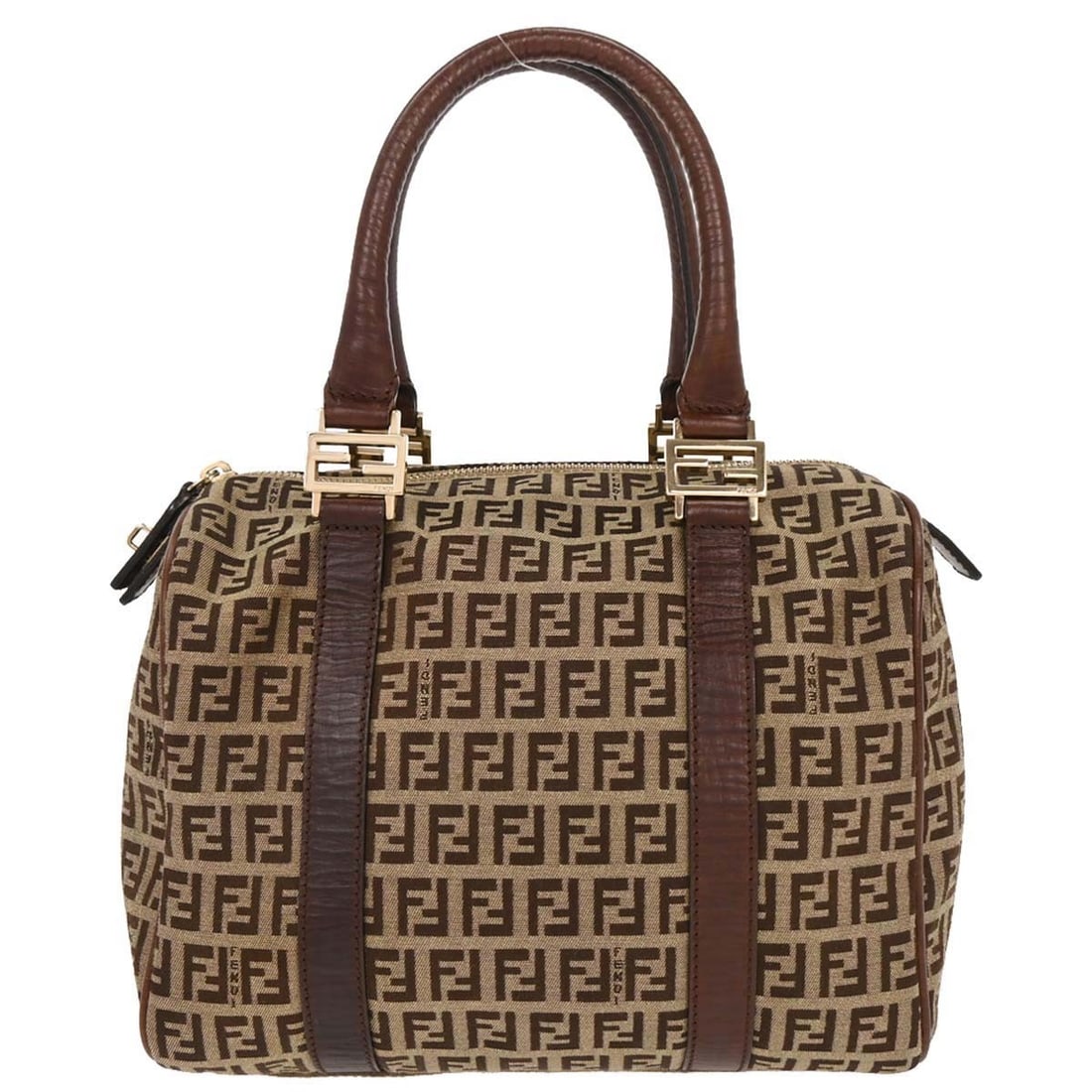 Fendi Zucchino Brown Handbag 2305/8BL068/TN9/059 with Gold Hardware: Fendi Zucchino Brown Handbag 2305/8BL068/TN9/059 with Gold Hardware This stylish Fendi handbag showcases the iconic Zucchino pattern, crafted from durable canvas in a rich brown hue. Designed for casu