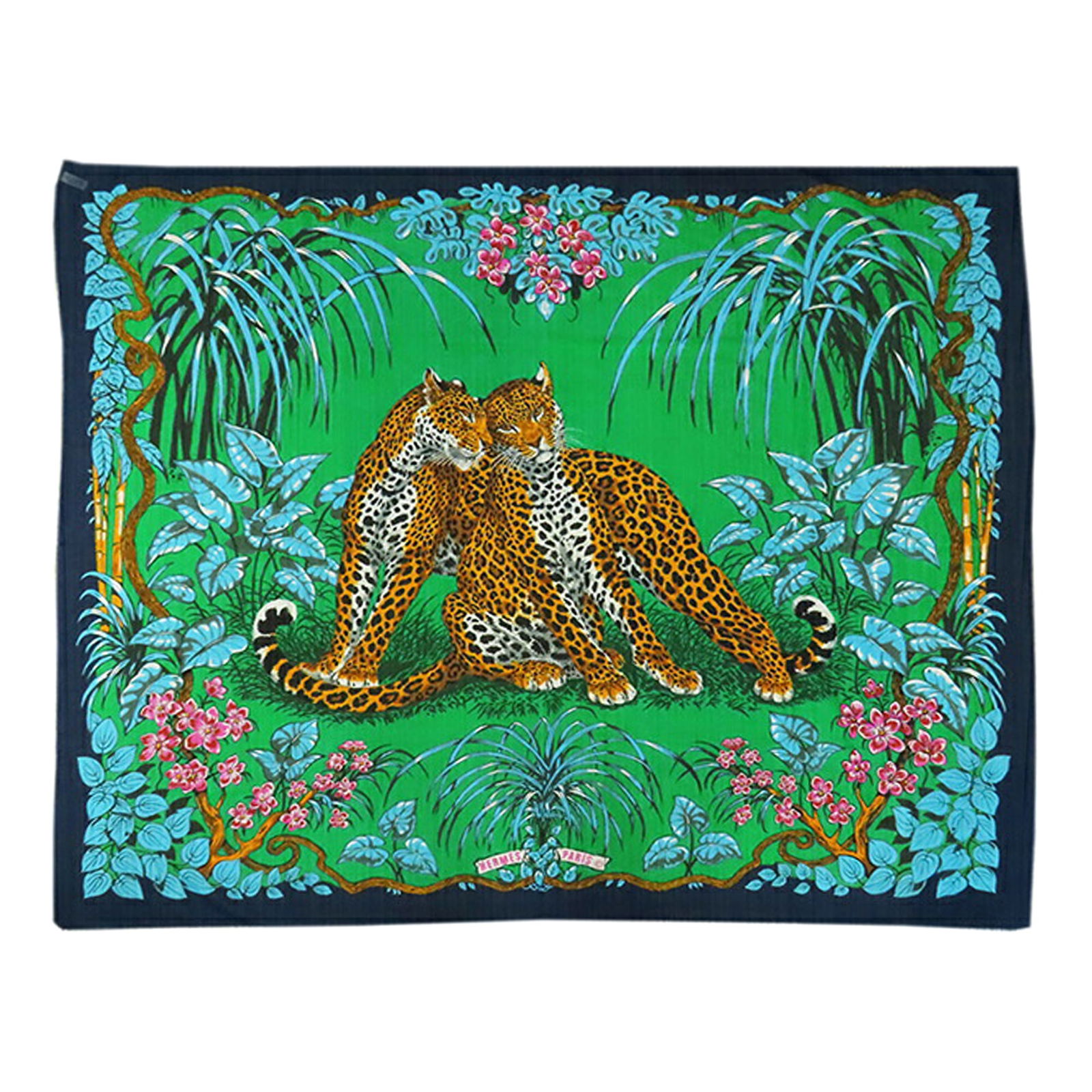 Hermes Jungle Love Cotton Pareo Scarf Green 145 x 177 cm: Hermes Jungle Love Cotton Pareo Scarf Green 145 x 177 cm Elevate your accessory collection with this stunning Hermes Jungle Love Cotton Pareo Scarf. Crafted from 100% cotton, this scarf showcases the