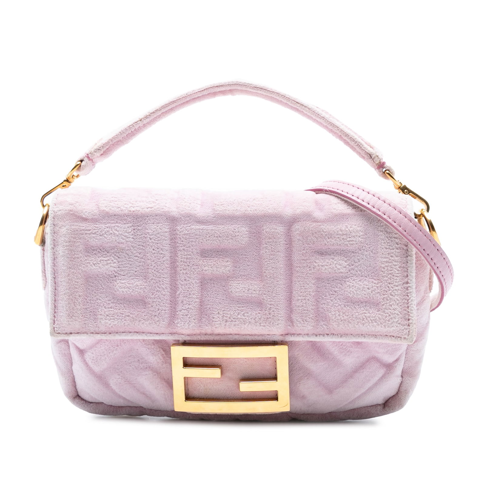 Fendi Mini Zucca Pink Velvet Baguette Satchel Bag: Fendi Mini Zucca Pink Velvet Baguette Satchel Bag This Fendi Mini Zucca Embossed Velvet Baguette Satchel is a stylish accessory crafted from luxurious embossed velvet in a charming pink hue. It featur