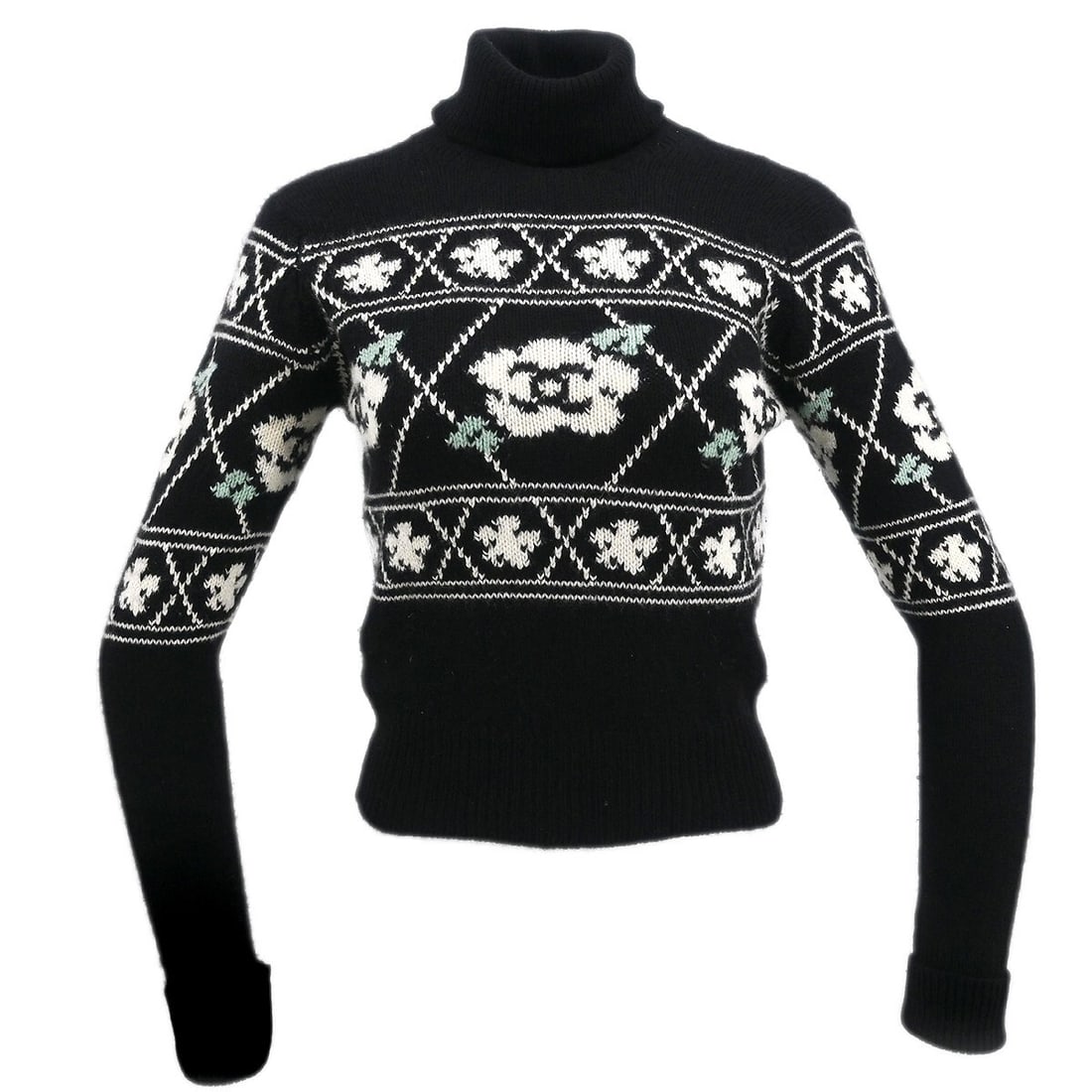 Chanel Black Long Sleeve Knit Sweater High Neck Casual Top: Chanel Black Long Sleeve Knit Sweater High Neck Casual Top Elevate your casual wardrobe with this stylish Chanel Long Sleeve Sweater Knit Top in classic black. This versatile piece features a high nec