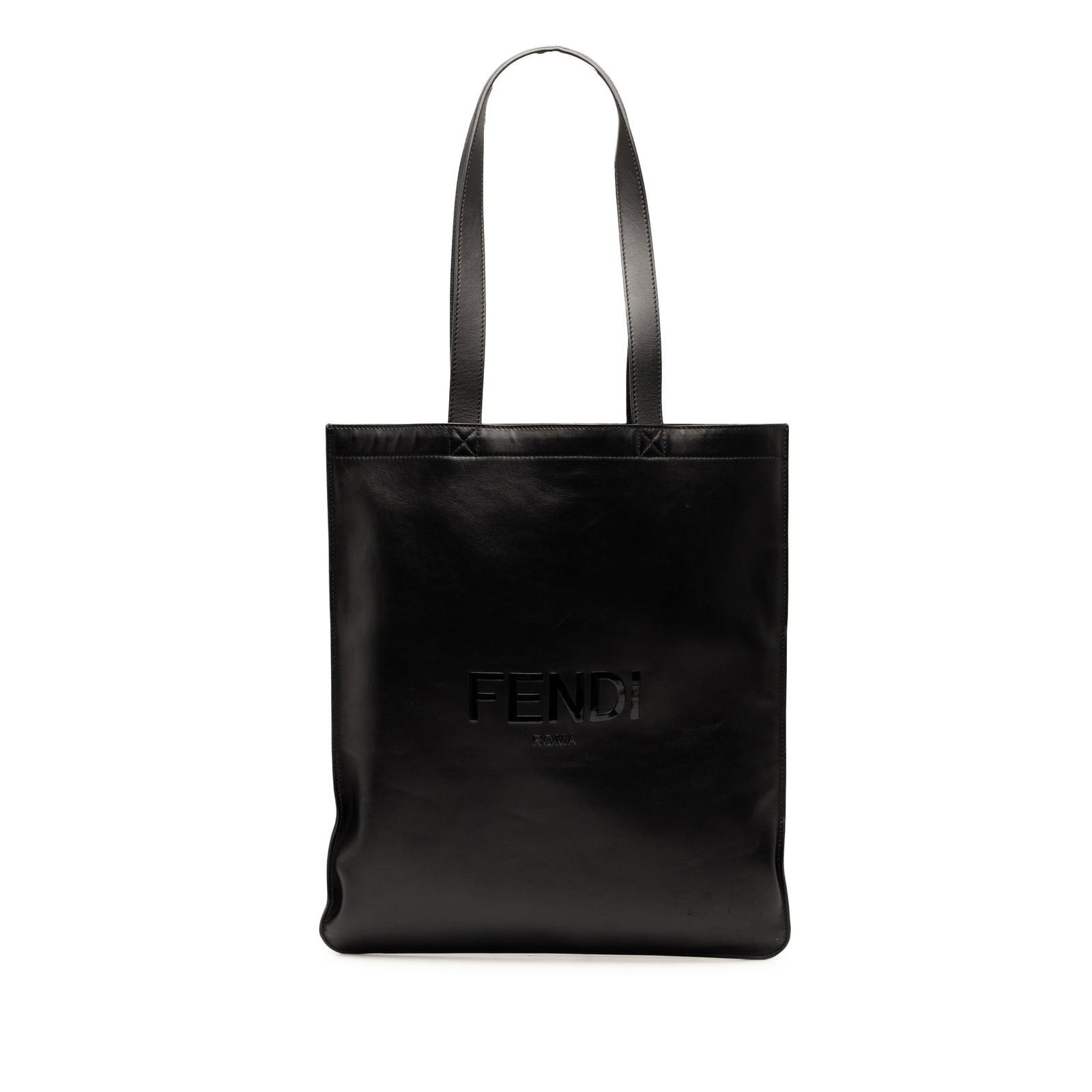 Fendi Black Embossed Leather Logo Shopper Tote Bag: Fendi Black Embossed Leather Logo Shopper Tote Bag This Fendi Embossed Leather Logo Shopper Tote is a stylish and functional accessory, crafted from high-quality leather. It features a spacious open t