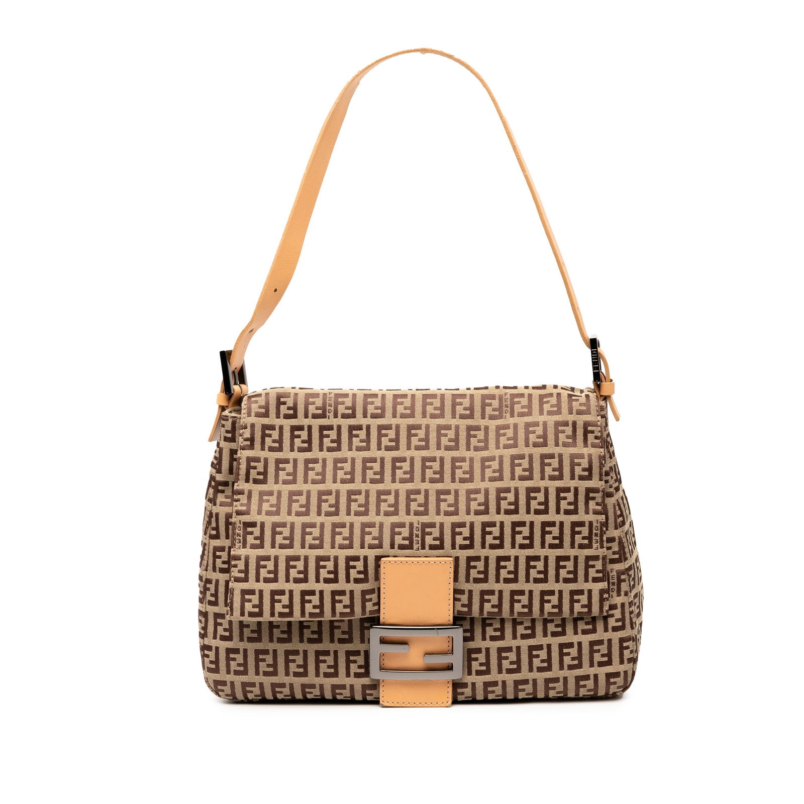 Fendi Zucchino Canvas Mamma Forever Brown Bag from Italy: Fendi Zucchino Canvas Mamma Forever Brown Bag from Italy Introducing the Fendi Zucchino Canvas Mamma Forever, a stylish and functional bag crafted from durable canvas. This model features a flat leath