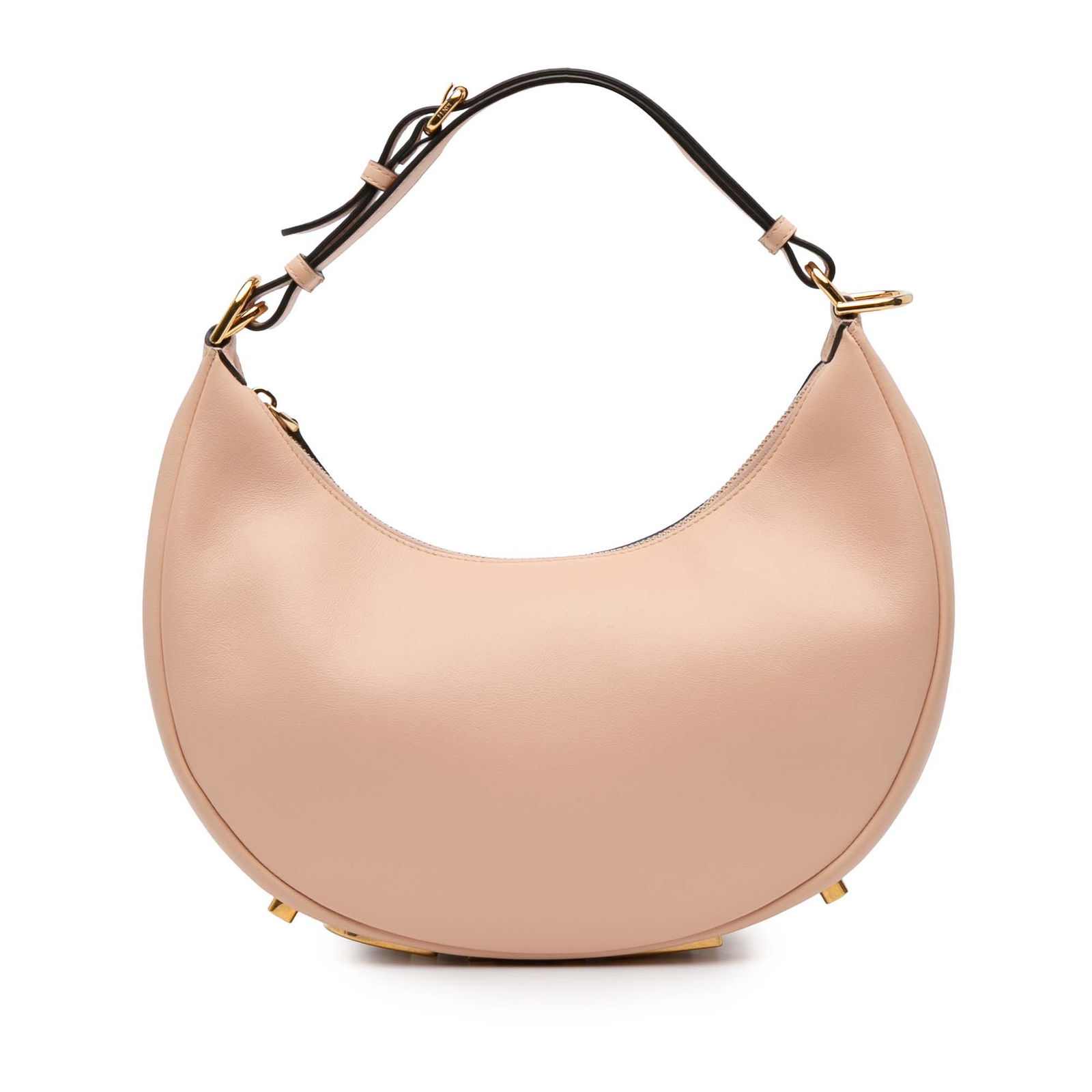 Fendi Small Leather Fendigraphy Hobo Bag Brown Gold Tone: Fendi Small Leather Fendigraphy Hobo Bag Brown Gold Tone The Small Leather Fendigraphy Hobo by Fendi showcases a sleek leather body complemented by an adjustable flat leather strap for versatile wear.