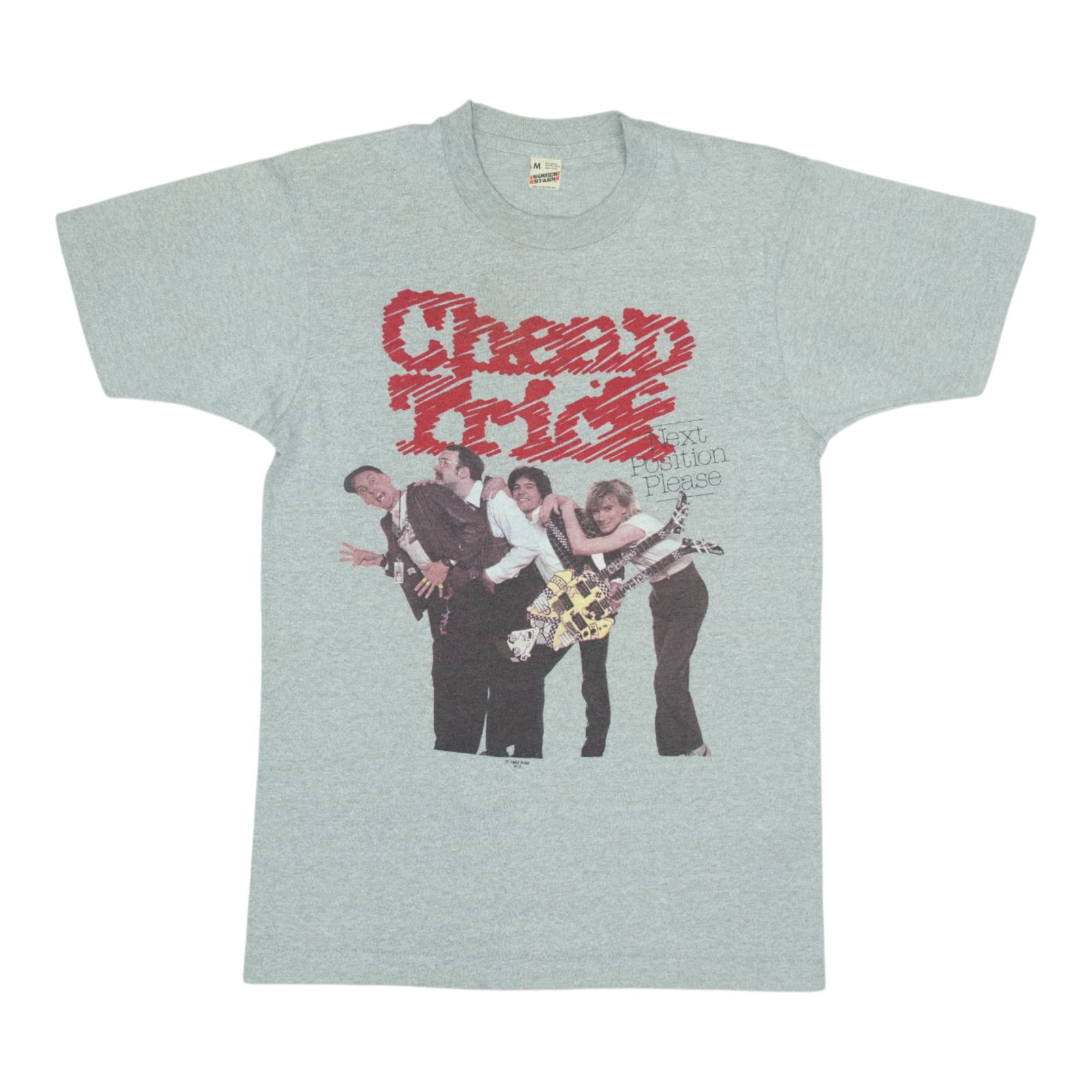 Vintage 1980s Cheap Trick Next Position Please Tour Shirt Grey Cotton: Vintage 1980s Cheap Trick Next Position Please Tour Shirt Grey Cotton Step back in time with this original vintage 1980s Cheap Trick Next Position Please Tour Shirt. This authentic piece features stri
