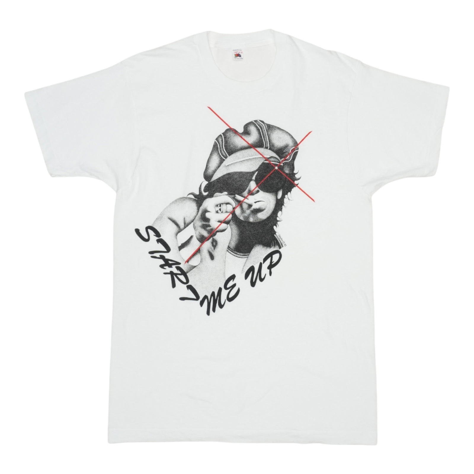 1980s Keith Richards Start Me Up Vintage Cotton Shirt: 1980s Keith Richards Start Me Up Vintage Cotton Shirt Discover this original vintage 1980s Keith Richards Start Me Up Andrew Slayton Shirt, a true collectible piece rather than a modern reproduction.