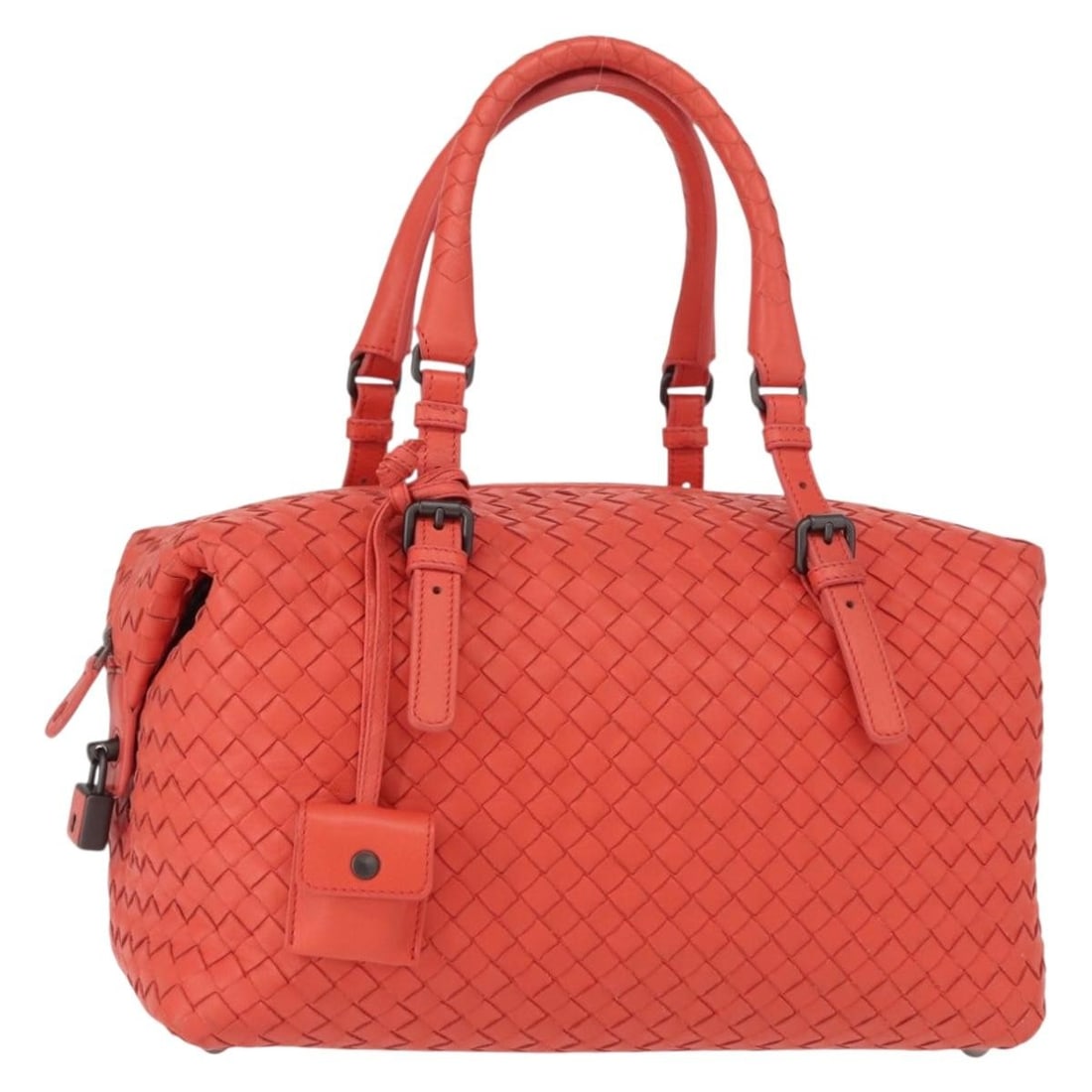 Bottega Veneta Intrecciato Leather Hand Bag Orange 173398 Auth: Bottega Veneta Intrecciato Leather Hand Bag Orange 173398 Auth This Bottega Veneta Intrecciato Hand Bag is a stunning accessory crafted from high-quality leather in a vibrant orange hue. The bag featu