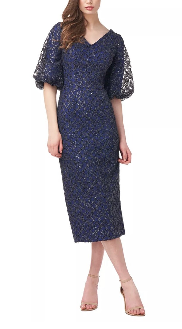 JS Collection Blue Sequined Fit & Flare Midi Dress Size 6: JS Collection Blue Sequined Fit & Flare Midi Dress Size 6 Elevate your wardrobe with this stunning midi dress from JS Collection. This fit & flare dress features a captivating blue color, adorned with
