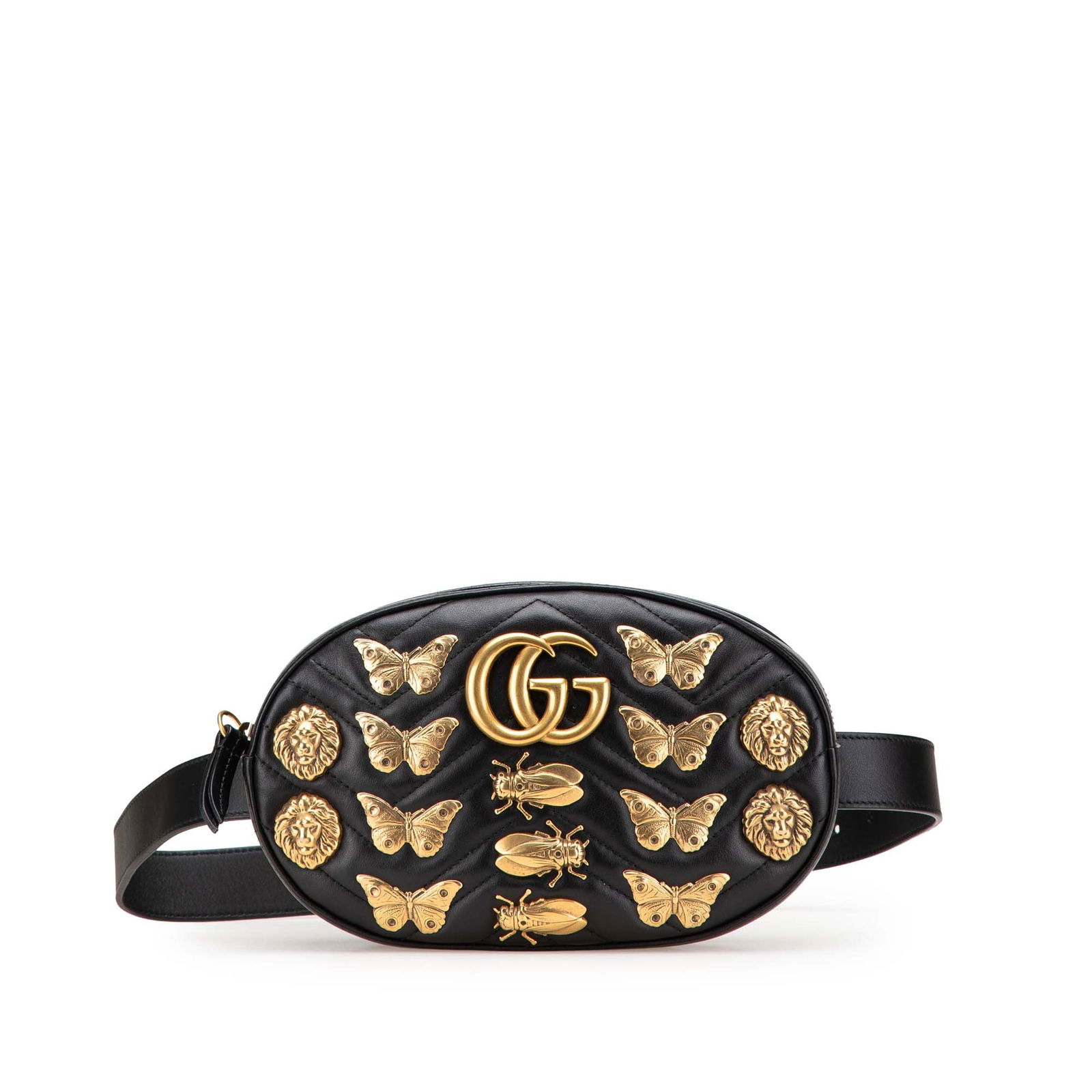 Gucci GG Marmont Black Matelasse Leather Animalier Belt Bag: Gucci GG Marmont Black Matelasse Leather Animalier Belt Bag The Gucci GG Marmont Matelasse Leather Animalier Belt Bag showcases a stylish and practical design perfect for modern lifestyles. Crafted fr