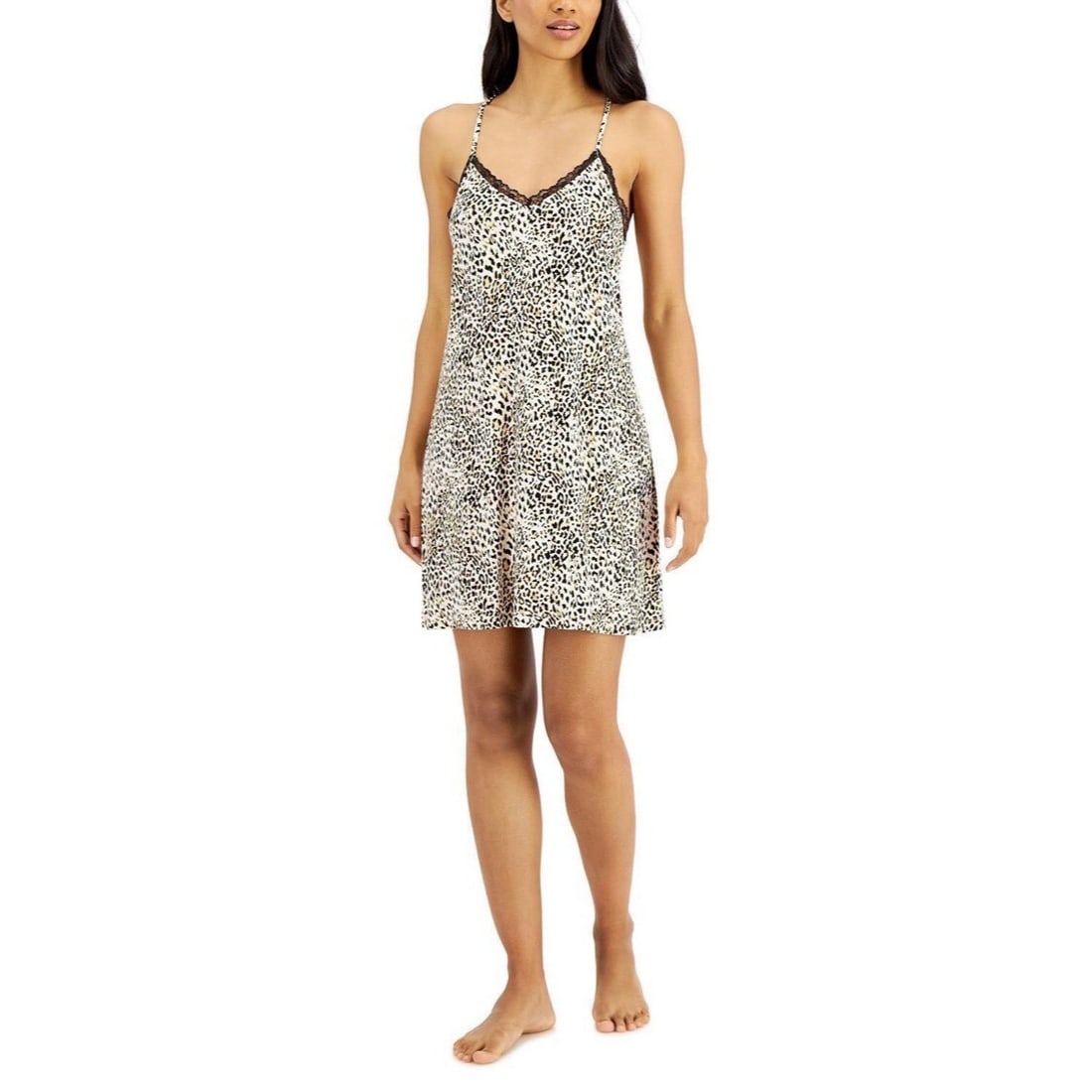 Inc All Night Cheetah Print Lace-Back Knit Chemise Nightgown S: Inc All Night Cheetah Print Lace-Back Knit Chemise Nightgown S Experience comfort and style with this Inc All Night Heavenly Soft Lace-Back Print Knit Chemise Nightgown featuring a chic cheetah print.