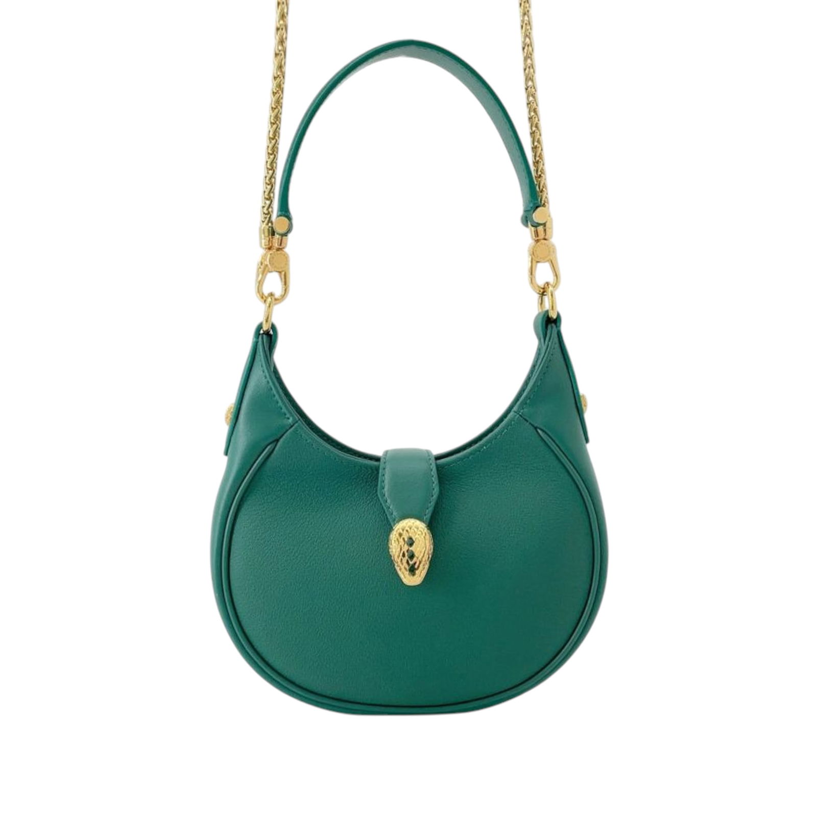 Bvlgari Green Leather Serpenti Ellipse Satchel Bag: Bvlgari Green Leather Serpenti Ellipse Satchel Bag Introducing the Bvlgari Small Leather Serpenti Ellipse Satchel, a sophisticated accessory that embodies elegance and practicality. This exquisite bag