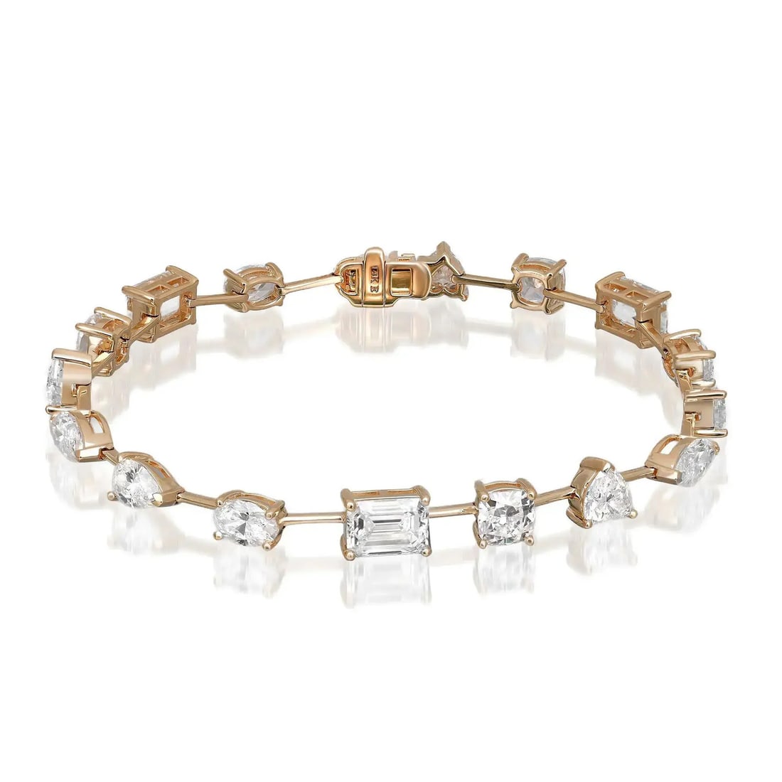 Rachle Koen Multi Shape Lab Grown Diamond Tennis Bracelet 14K Yellow Gold 10.11ctw: Rachle Koen Multi Shape Lab Grown Diamond Tennis Bracelet 14K Yellow Gold 10.11ctw Elevate your style with this exquisite Multi Shape Lab Grown Diamond Fancy Tennis Bracelet, crafted from luxurious 14