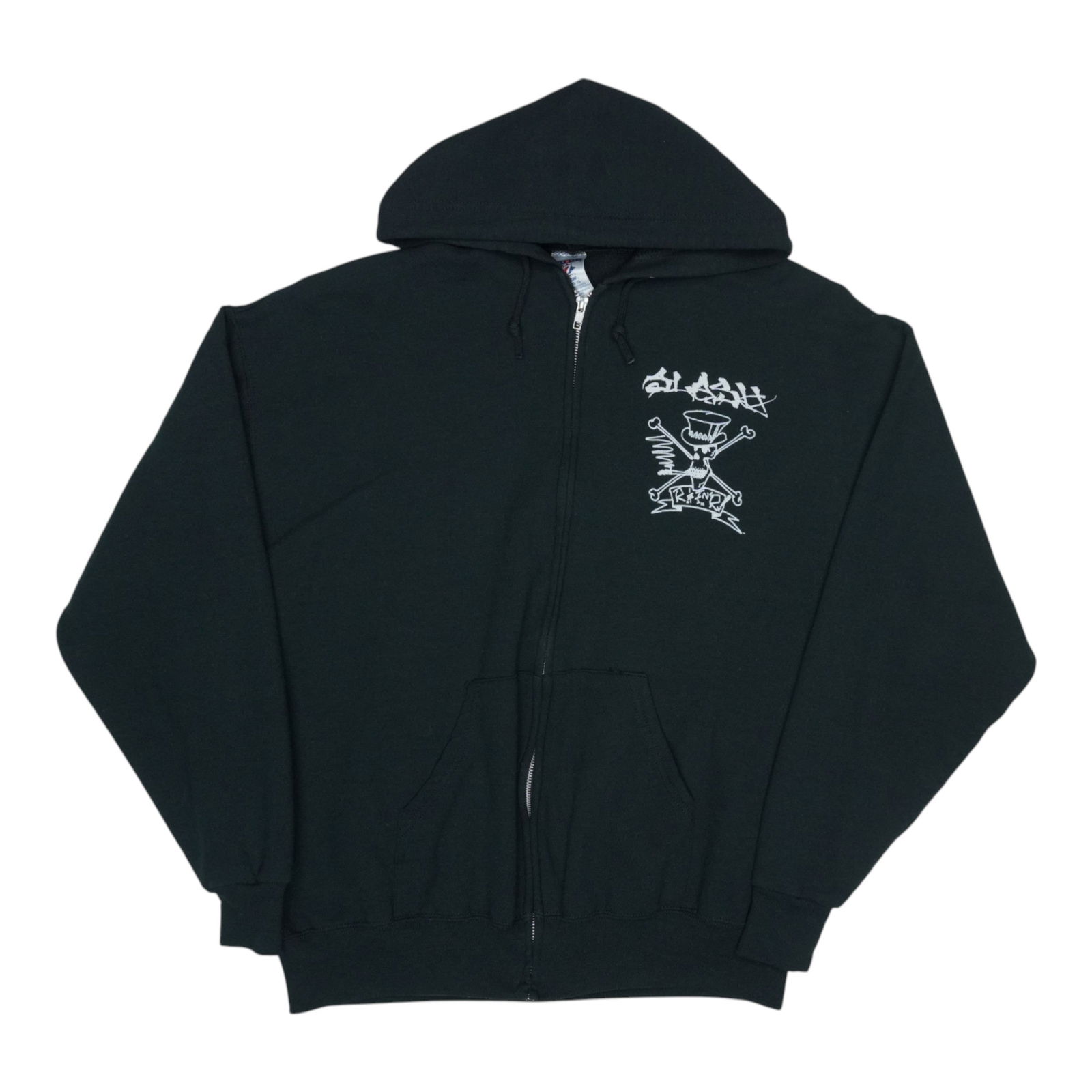 2004 Slash Vintage Black Zip Up Hoodie Jacket: 2004 Slash Vintage Black Zip Up Hoodie Jacket Discover the original vintage 2004 Slash Zip Up Hoodie Jacket, a true collectible piece rather than a modern reproduction. This hoodie features striking f