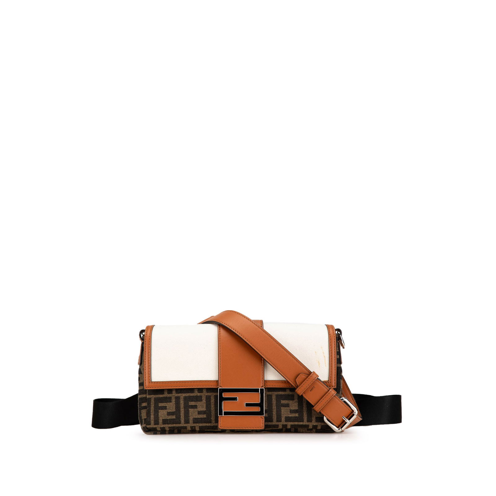 Fendi Zucca Convertible Baguette Brown Canvas Leather Bag: Fendi Zucca Convertible Baguette Brown Canvas Leather Bag This Fendi Zucca Canvas and Leather Convertible Baguette is a stylish and versatile accessory. It features a durable canvas body complemented
