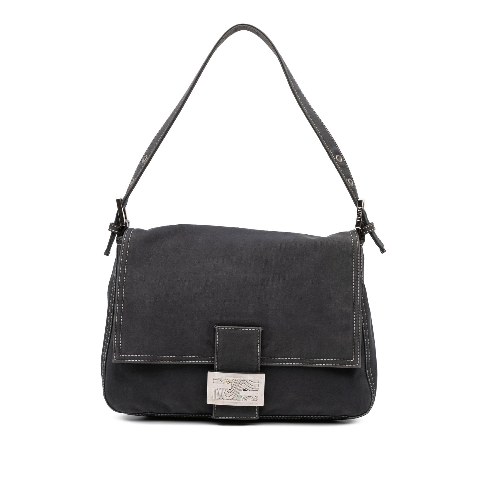 Fendi Canvas FF Marble Mamma Forever Shoulder Bag Blue: Fendi Canvas FF Marble Mamma Forever Shoulder Bag Blue This Fendi Canvas FF Marble Mamma Forever shoulder bag elegantly combines style and functionality. Crafted from durable canvas, it features a fla