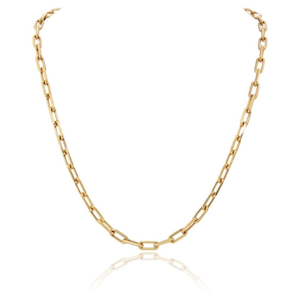 Cartier Santos 18K Yellow Gold 22 Inch Necklace Pre-Owned: Cartier Santos 18K Yellow Gold 22 Inch Necklace Pre-Owned This exquisite pre-owned Cartier Santos necklace features a stunning design crafted from 18K yellow gold. With a length of 22 inches and weigh