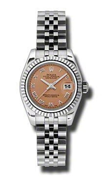 Rolex Datejust Lady 179174 Pink Roman Dial Jubilee Bracelet: Rolex Datejust Lady 179174 Pink Roman Dial Jubilee Bracelet This exquisite Rolex Datejust Lady watch features a stunning pink Roman dial that adds a touch of elegance and femininity. The watch is craf
