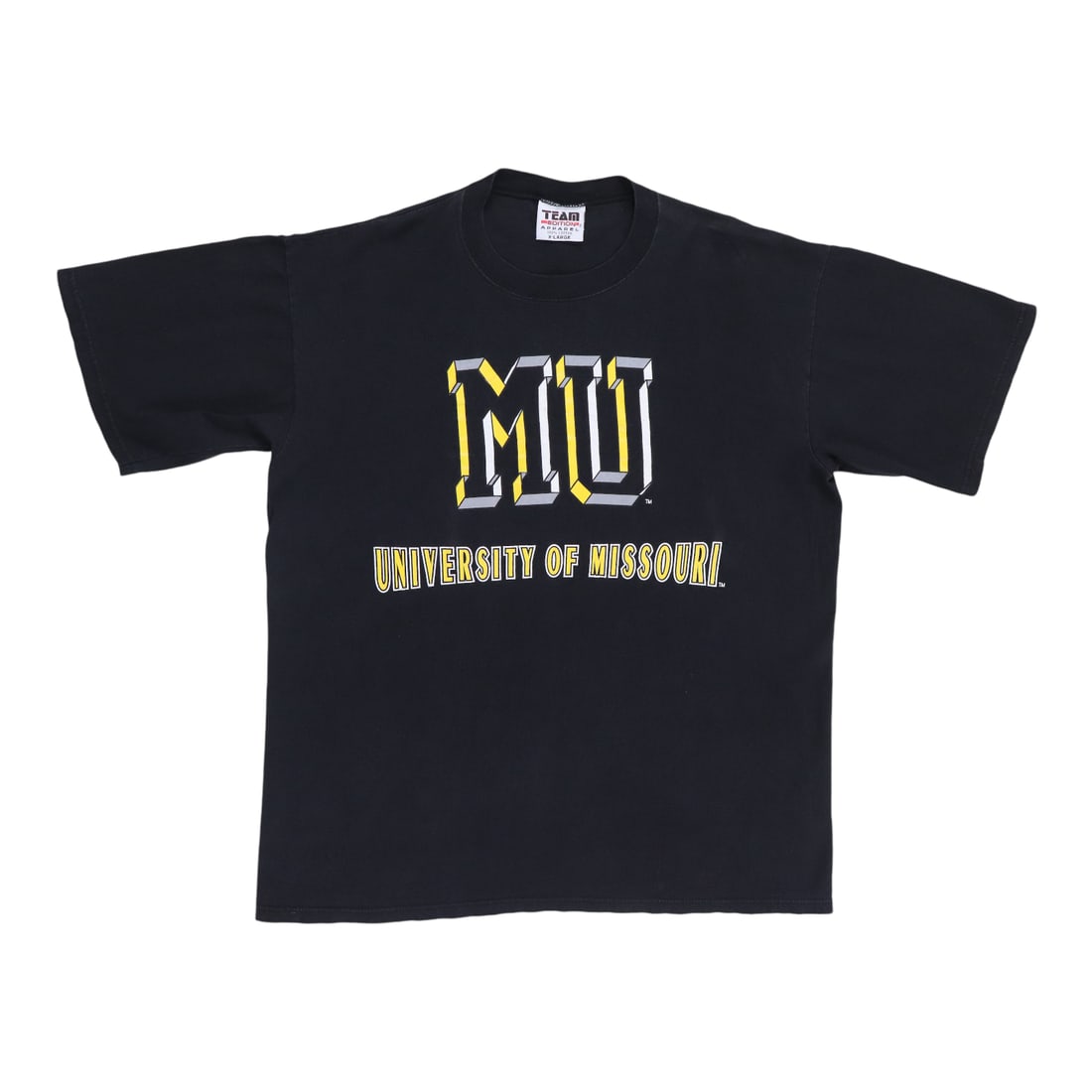 Vintage 1990s Mizzou University of Missouri Black Cotton Shirt: Vintage 1990s Mizzou University of Missouri Black Cotton Shirt Step back into the 1990s with this original vintage Mizzou University of Missouri shirt. Designed for comfort and style, this shirt is ma
