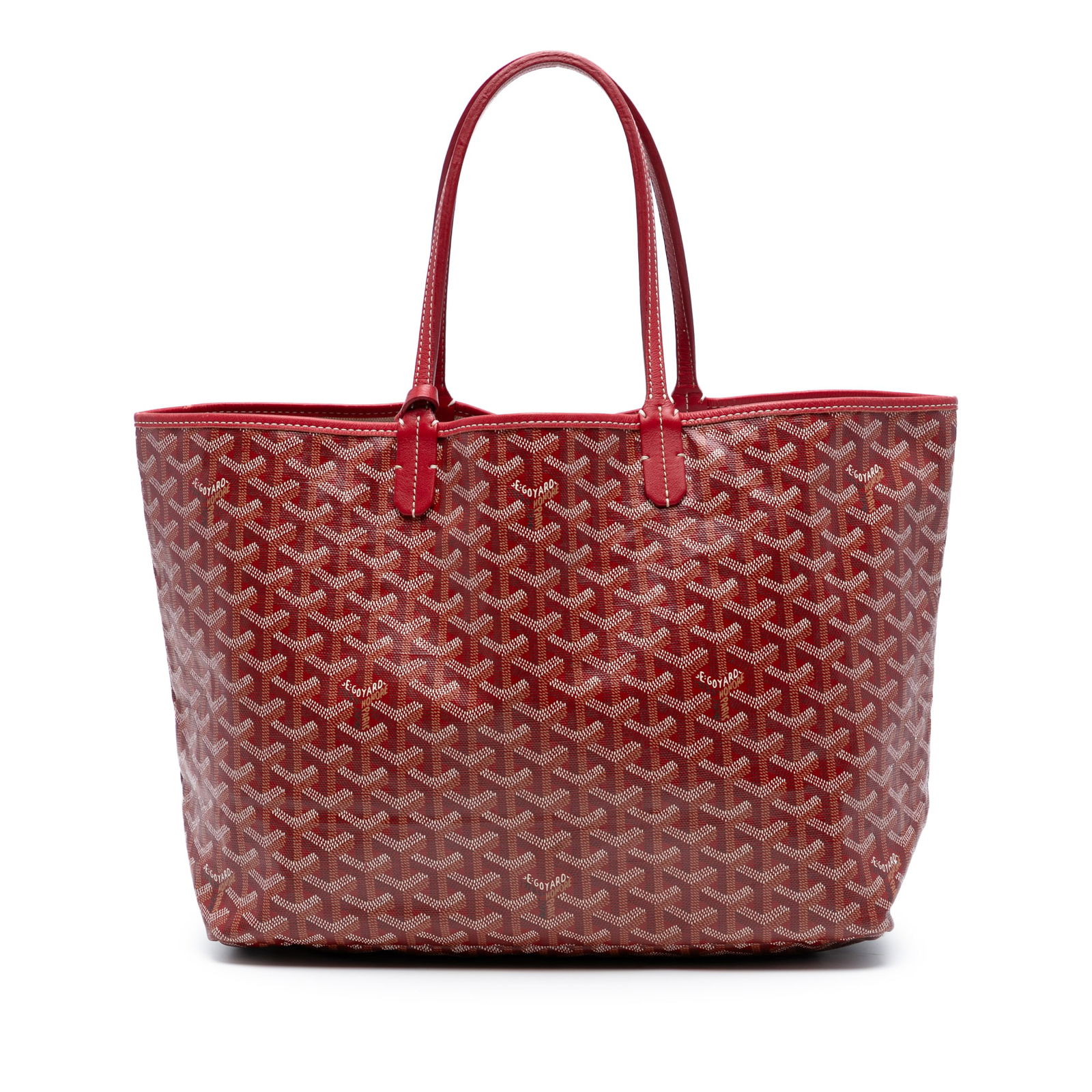 Goyardine Saint Louis PM Red Coated Canvas Bag: Goyardine Saint Louis PM Red Coated Canvas Bag The Goyardine Saint Louis PM is a stylish and practical tote bag crafted from durable coated canvas. This red bag features flat leather straps for comfor