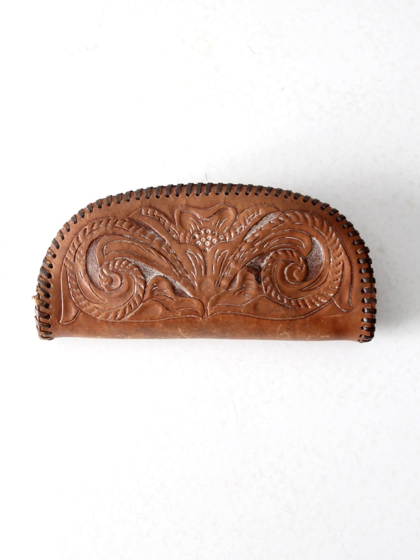 Artisan Vintage Tooled Leather Pouch with Floral Motif (1 of 13)