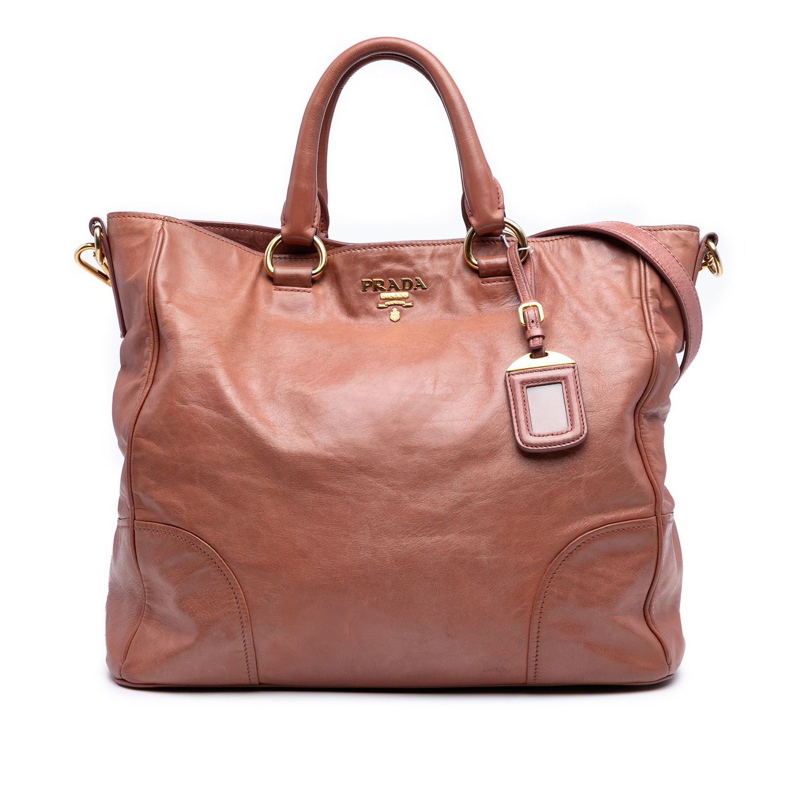 Prada Vitello Shine Brown Leather Satchel with Detachable Strap (1 of 6)