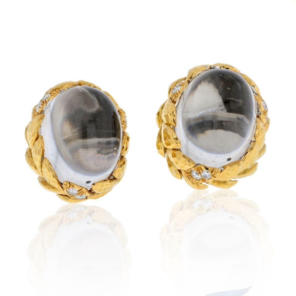 David Webb Rock Crystal Diamond Earrings Platinum 18K Gold: David Webb Rock Crystal Diamond Earrings Platinum 18K Gold Elevate your style with these stunning David Webb earrings, featuring a luxurious combination of platinum and 18K yellow gold. The earrings s