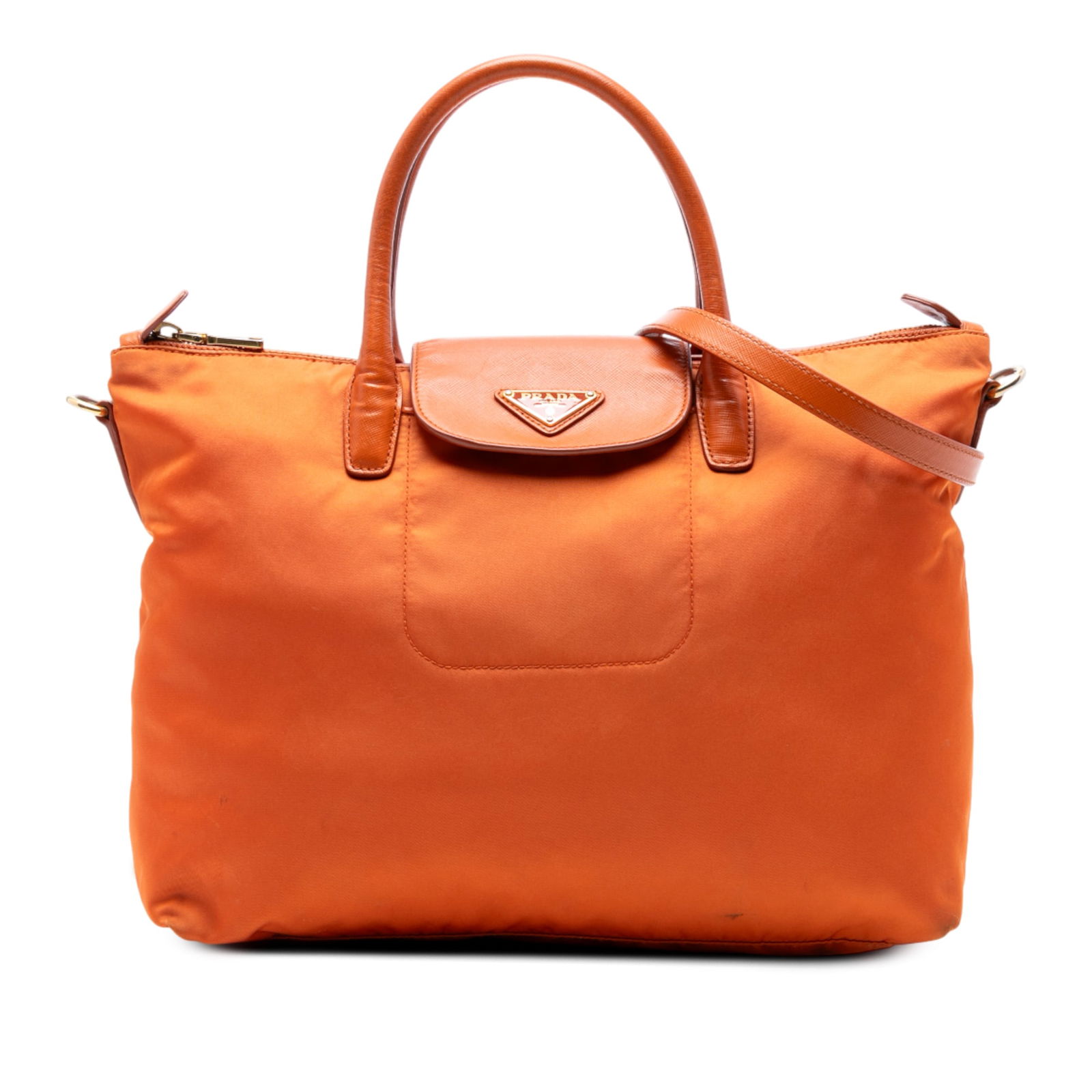 Prada Saffiano Trimmed Tessuto Satchel Orange Fabric Italy (1 of 6)
