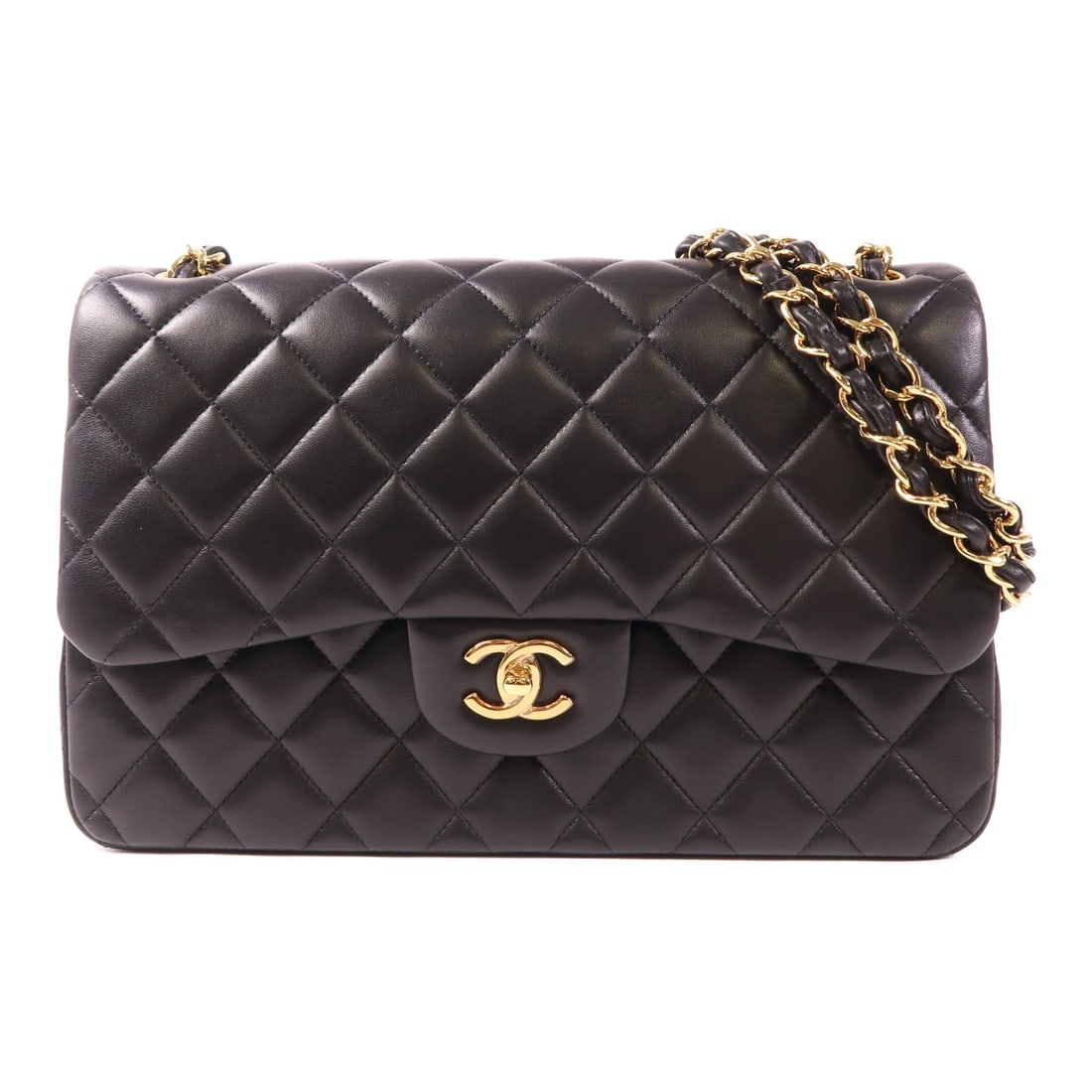 CHANEL Maxi Classic Chain Shoulder Bag Black Lambskin GHW A5860: CHANEL Maxi Classic Chain Shoulder Bag Black Lambskin GHW A5860 Elevate your style with this CHANEL Maxi Classic Chain Shoulder Bag, expertly crafted from luxurious black lambskin leather. This iconic