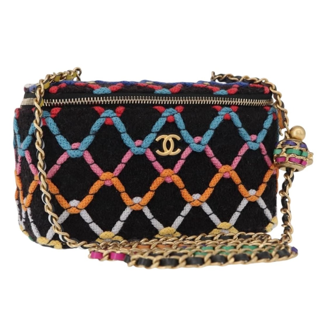 CHANEL Multicolor Gold Matelasse Chain Vanity Shoulder Bag Auth 156641SM: CHANEL Multicolor Gold Matelasse Chain Vanity Shoulder Bag Auth 156641SM Presenting the CHANEL Matelasse Chain Vanity Bag, a stunning shoulder bag crafted from high-quality canvas in a vibrant multico