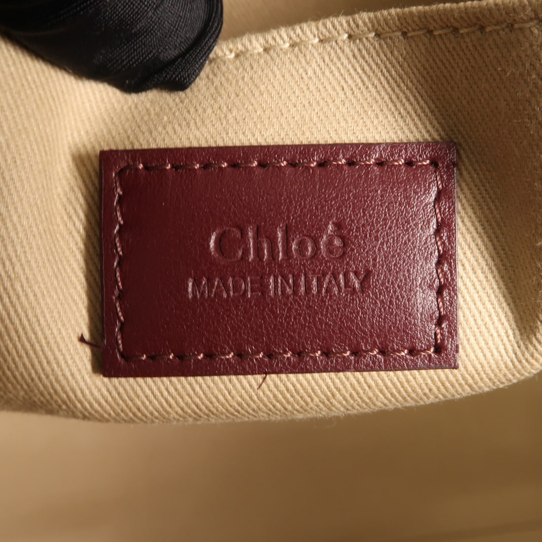 Chloe Woody Medium Tote Bag Linen Leather Beige Burgundy - 10